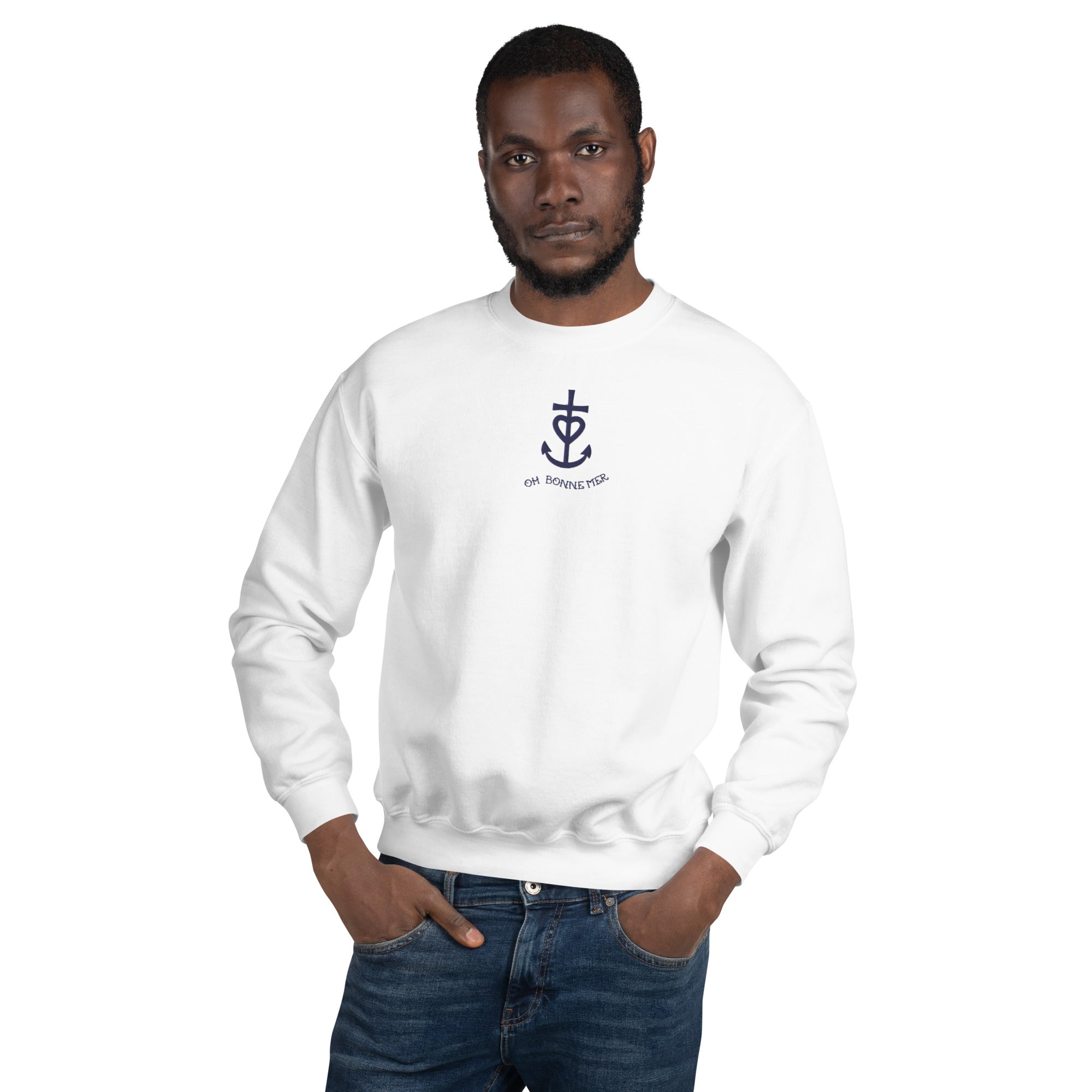 Unisex Sweatshirt Croix de Camargue Oh Bonne Mer Navy embroidered pattern