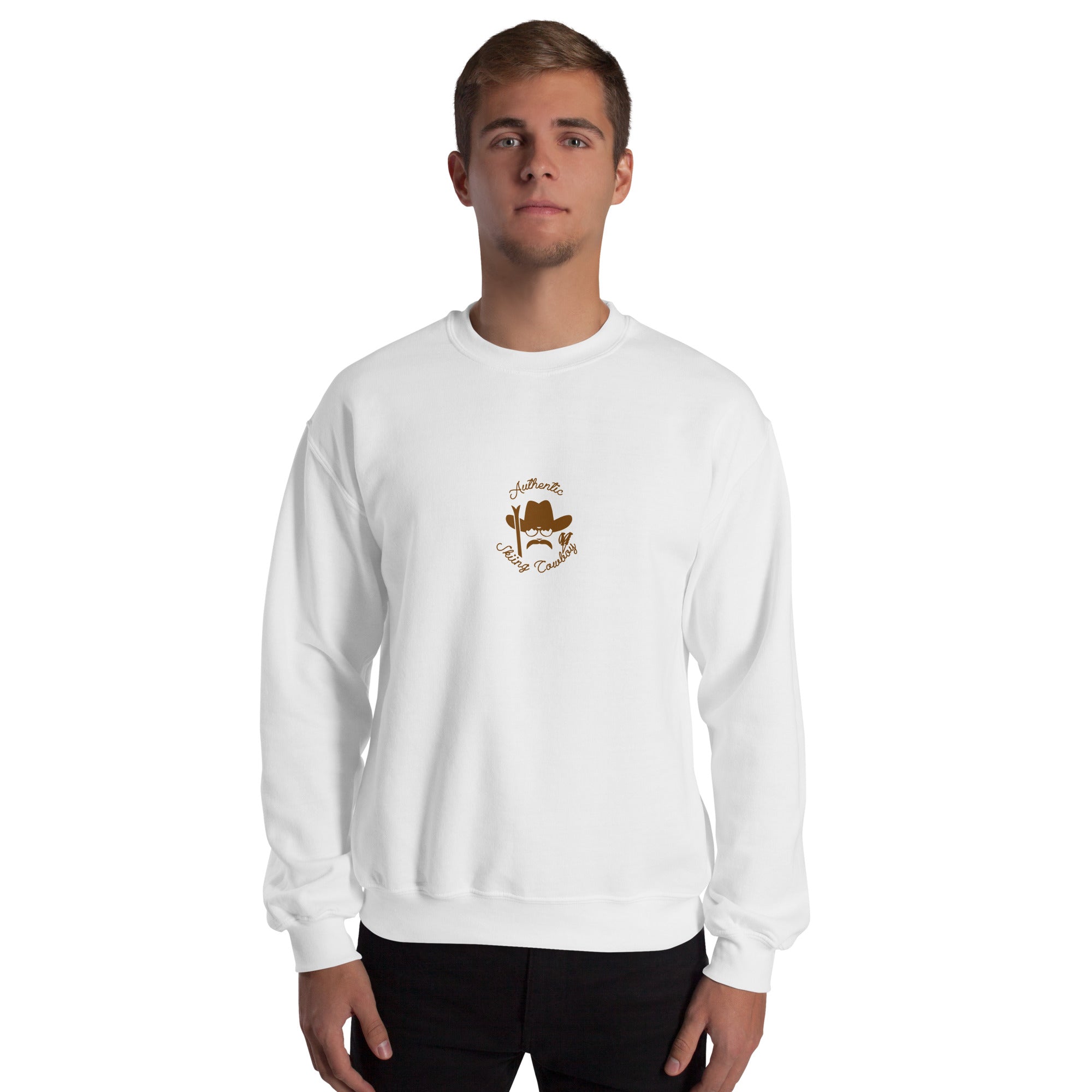 Sweat Unisexe à Col Rond Authentic Skiing Cowboy Brown