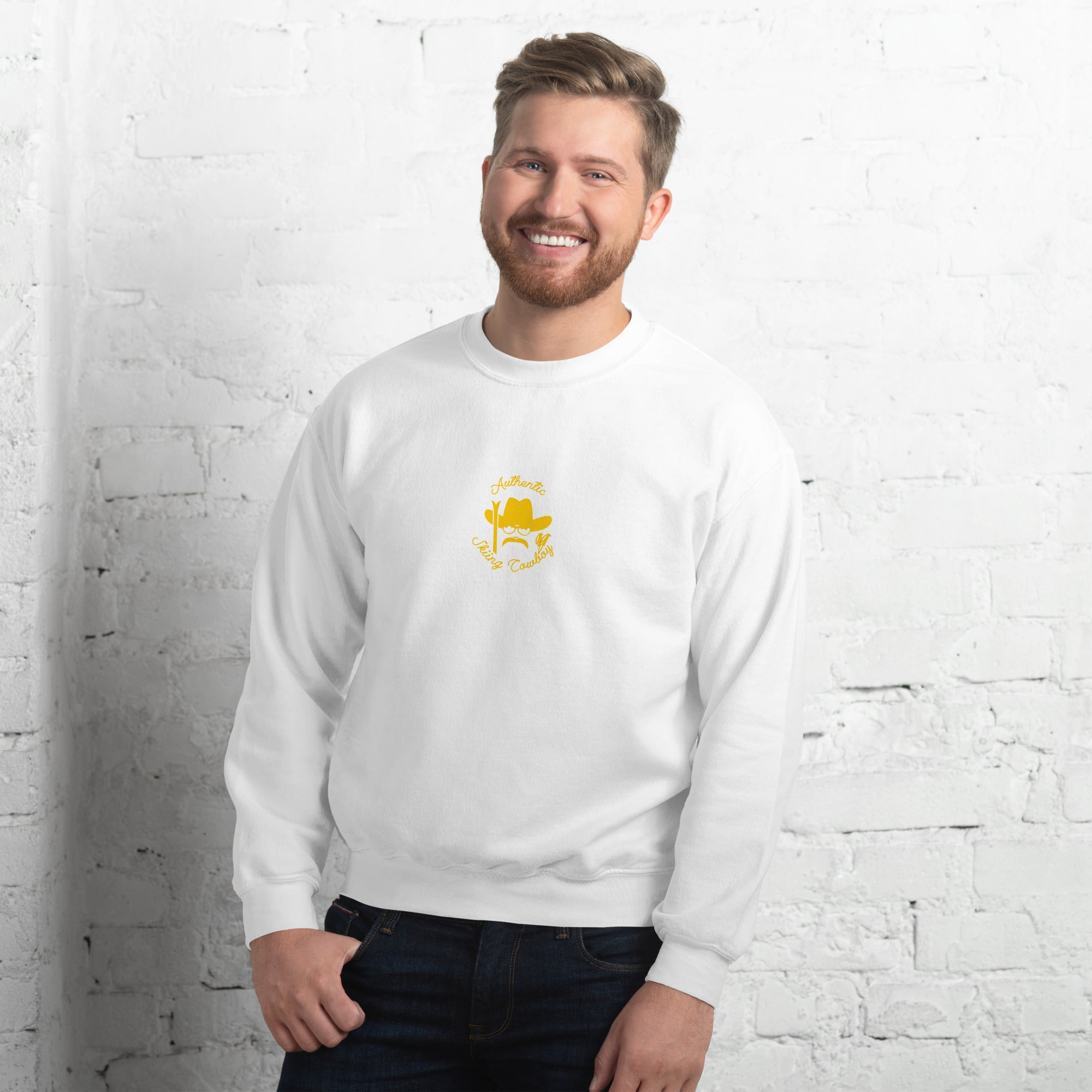 Sweat Unisexe à Col Rond Authentic Skiing Cowboy Gold