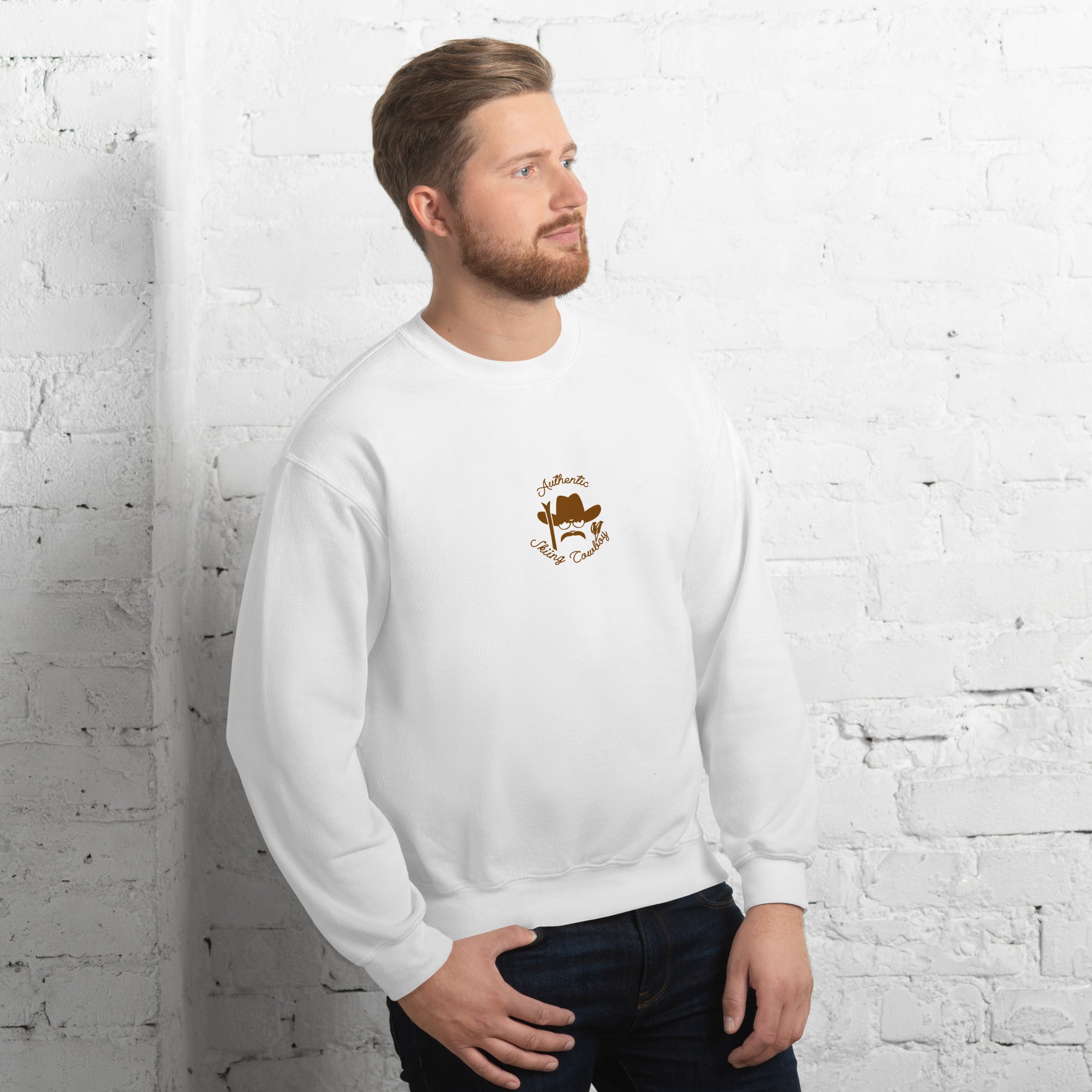 Sweat Unisexe à Col Rond Authentic Skiing Cowboy Brown