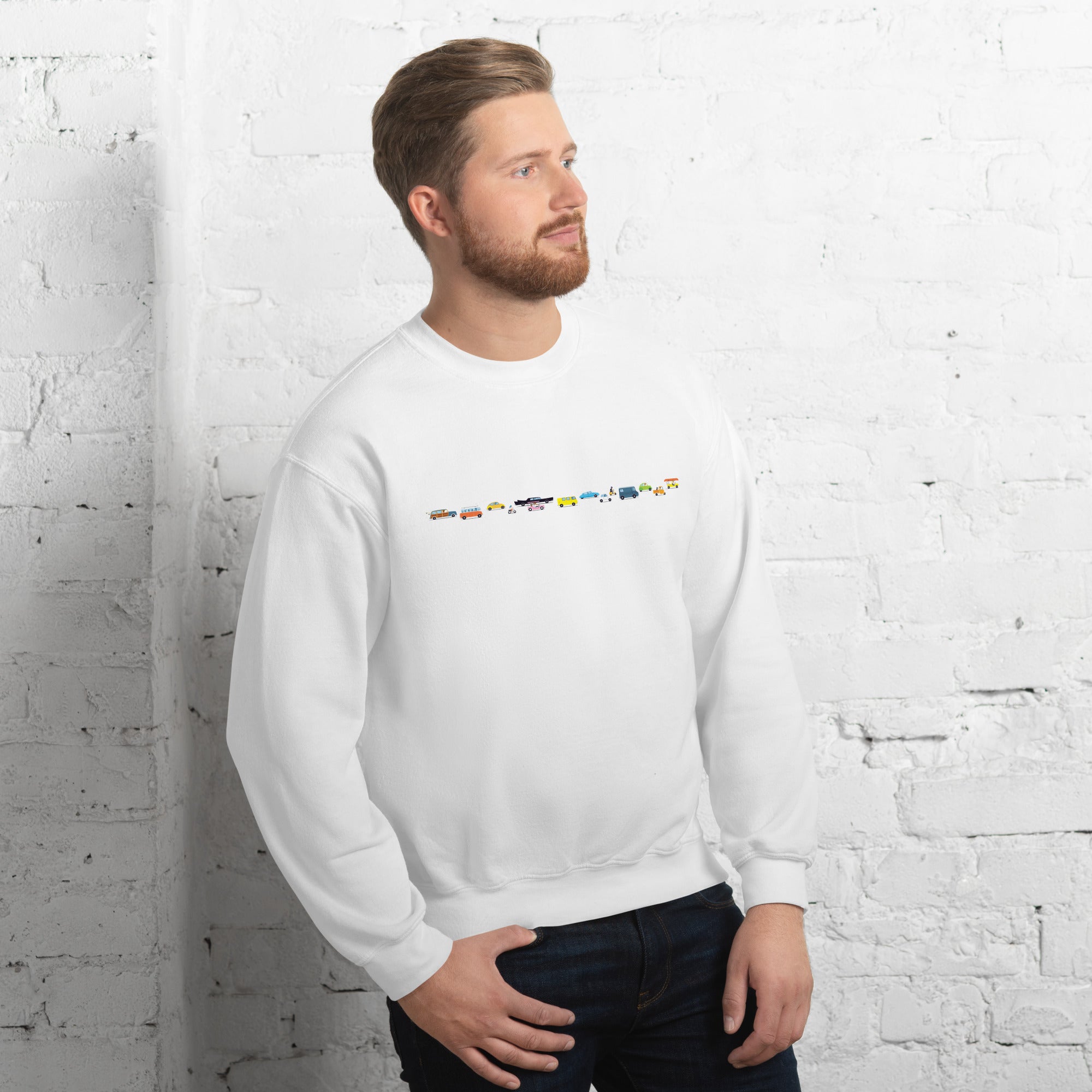 Sweat Unisexe à Col Rond Vintage Cars Traffic Jam sur couleurs claires