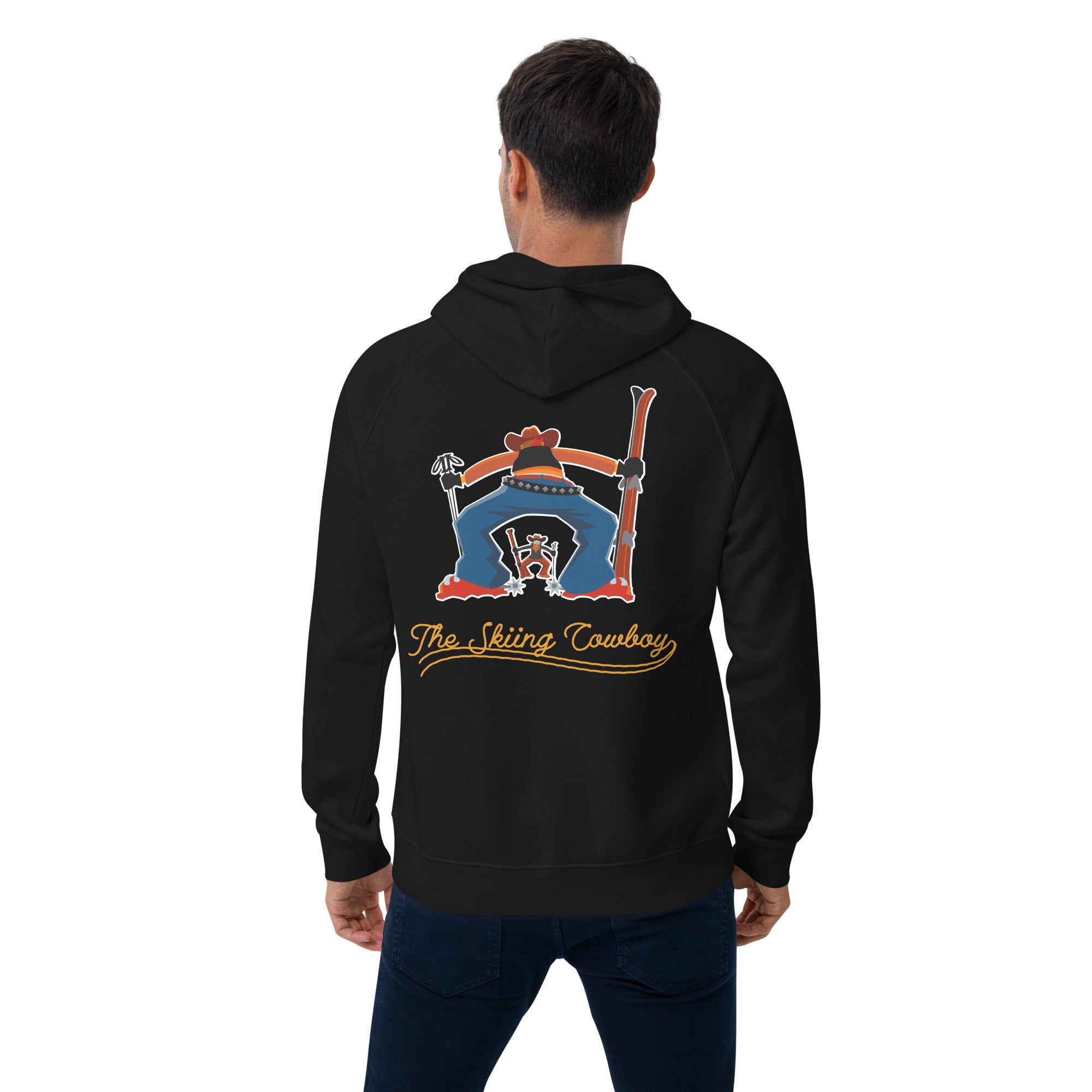 Unisex eco raglan hoodie Skiing Duel Outline (front & back)