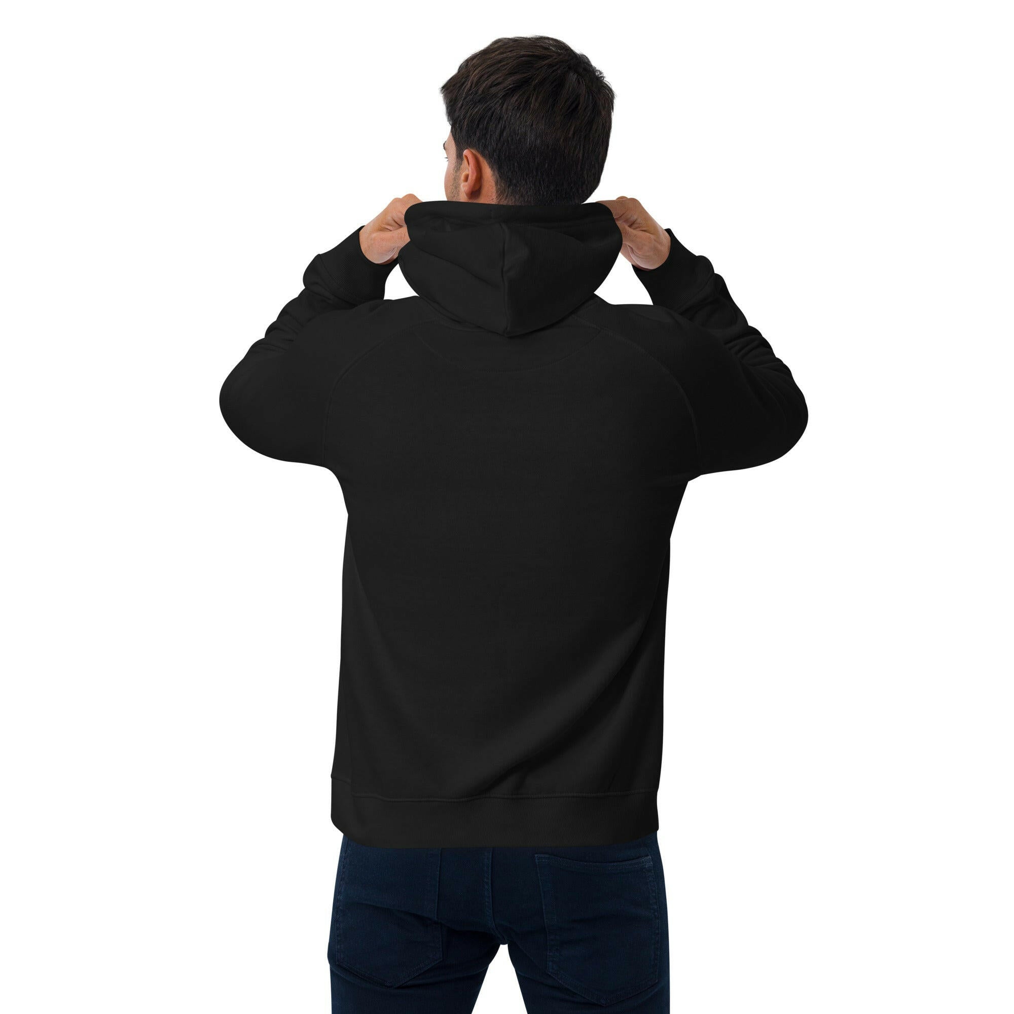 Unisex eco raglan hoodie Tree hugging zone on dark colors