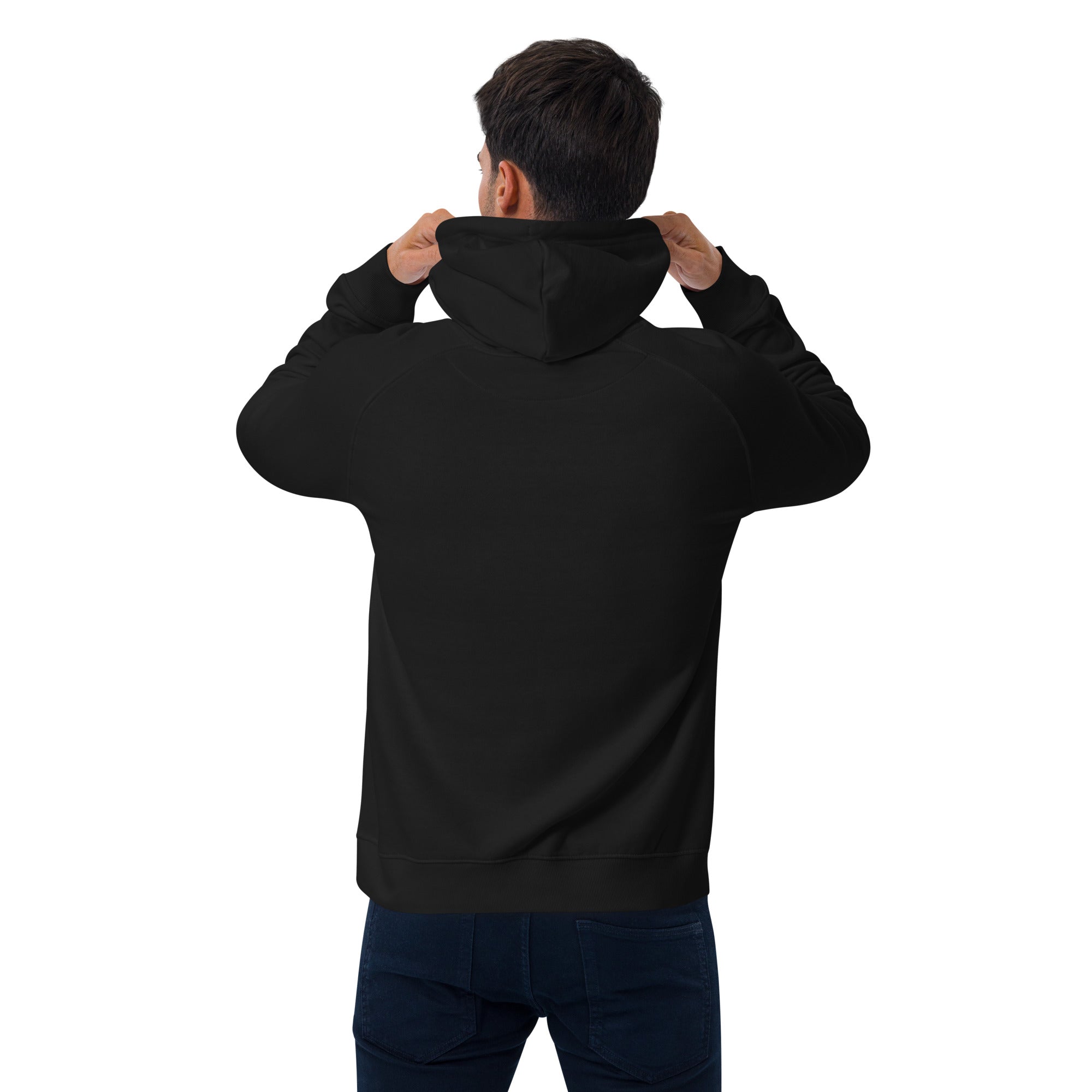 Unisex eco raglan hoodie Gondolas in the mist