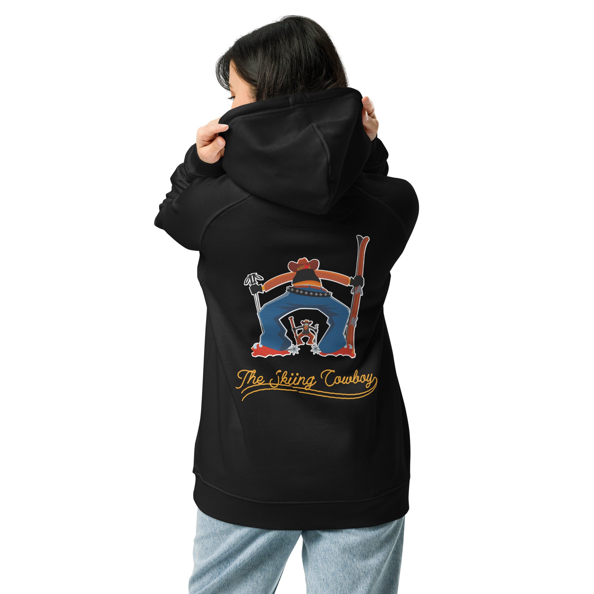 Unisex eco raglan hoodie Skiing Duel Outline (front & back)