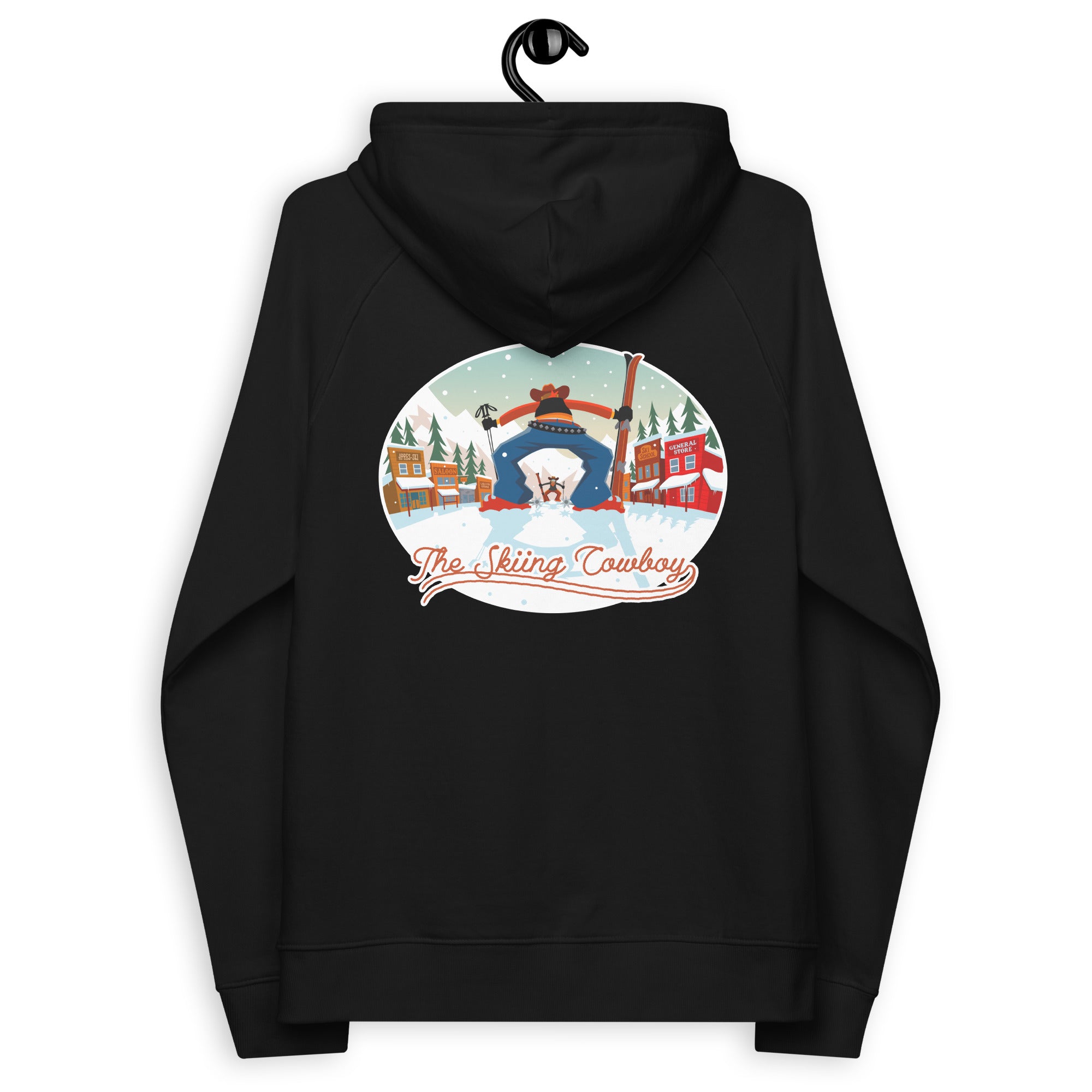 Unisex eco raglan hoodie Skiing Duel (front & back)