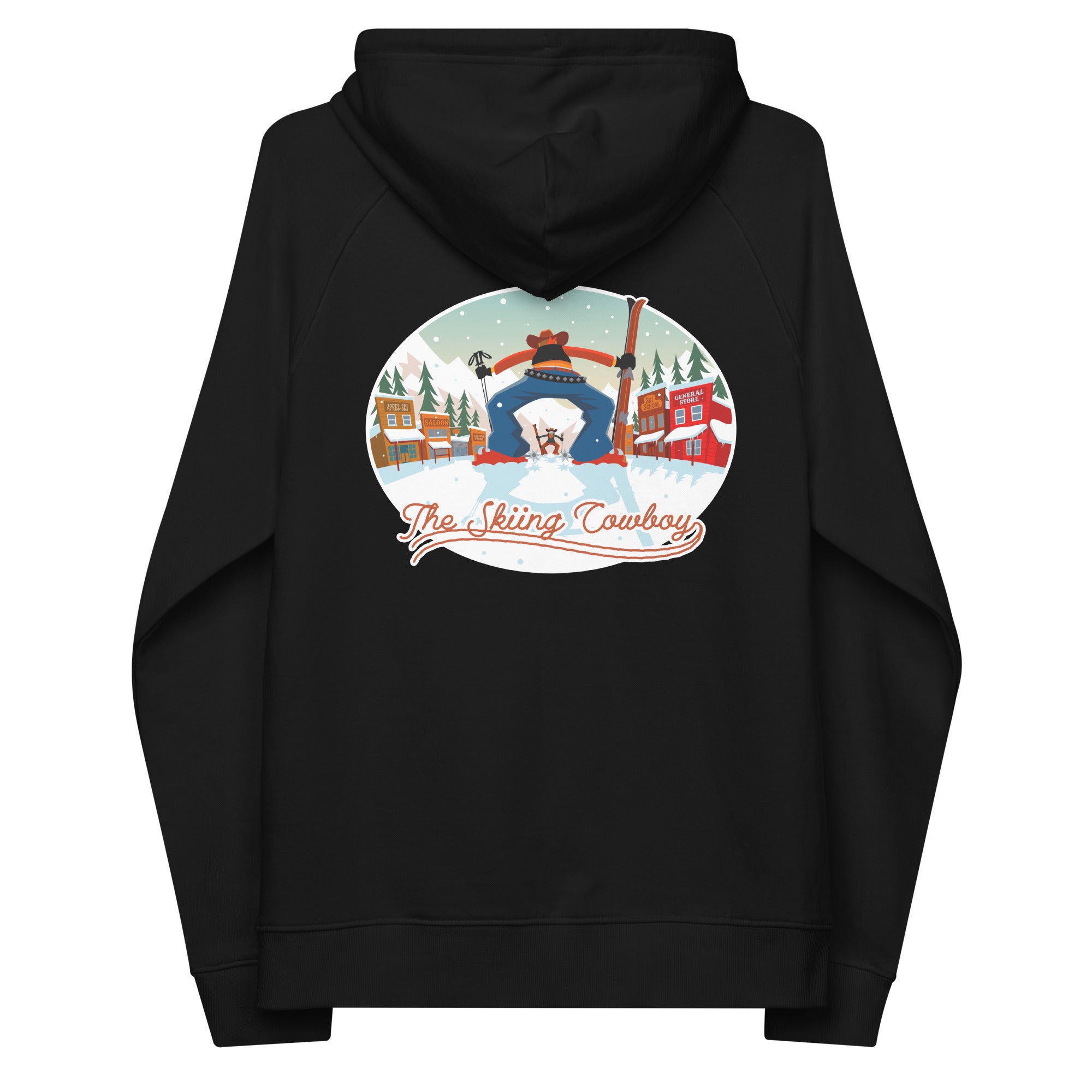 Unisex eco raglan hoodie Skiing Duel (front & back)