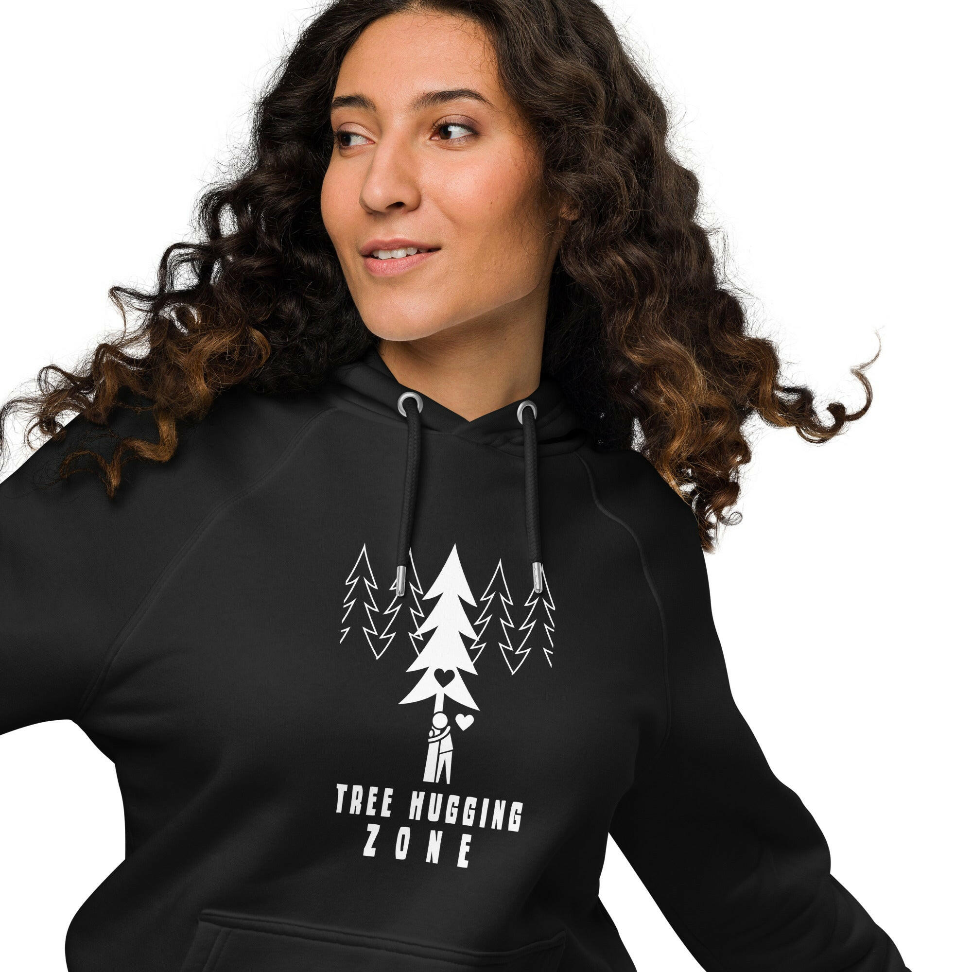 Unisex eco raglan hoodie Tree hugging zone on dark colors