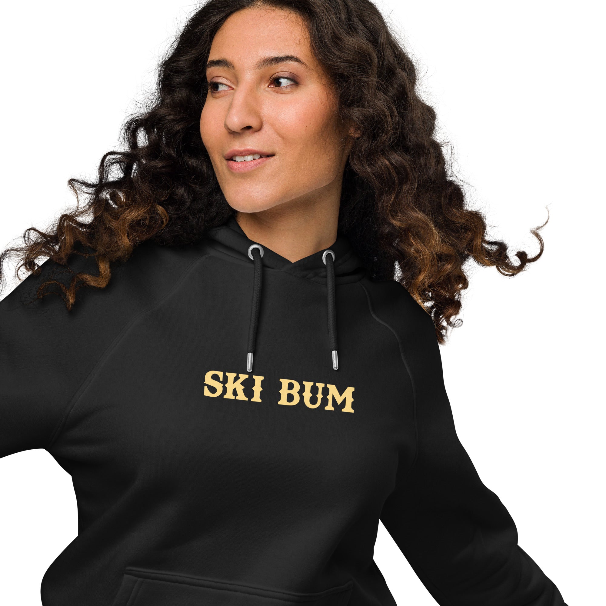 Unisex eco raglan hoodie Ski Bum light text