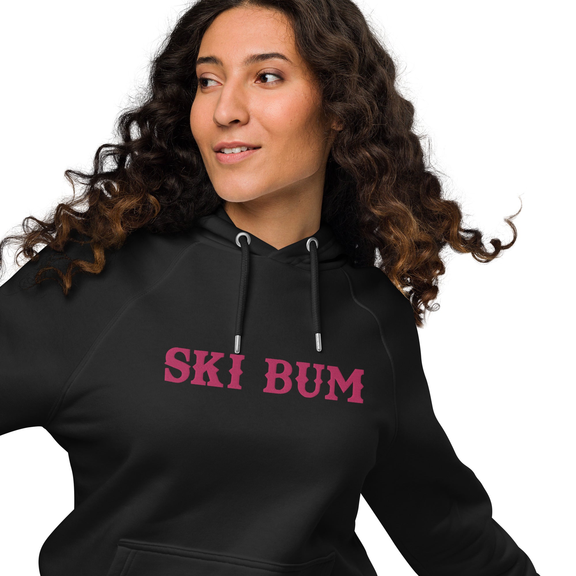 Sweat à capuche écologique Raglan unisexe Ski Bum grand motif brodé flamingo