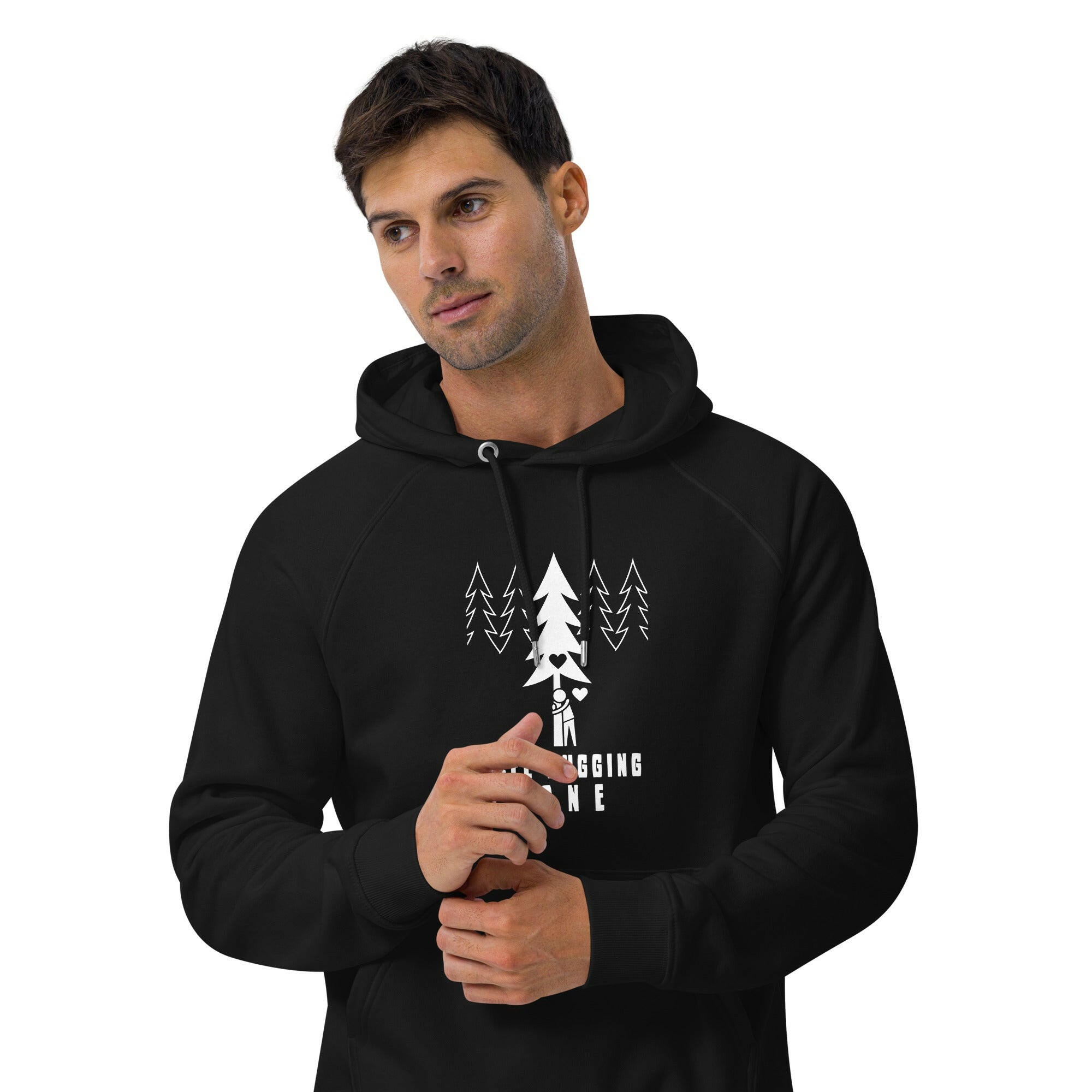 Unisex eco raglan hoodie Tree hugging zone on dark colors