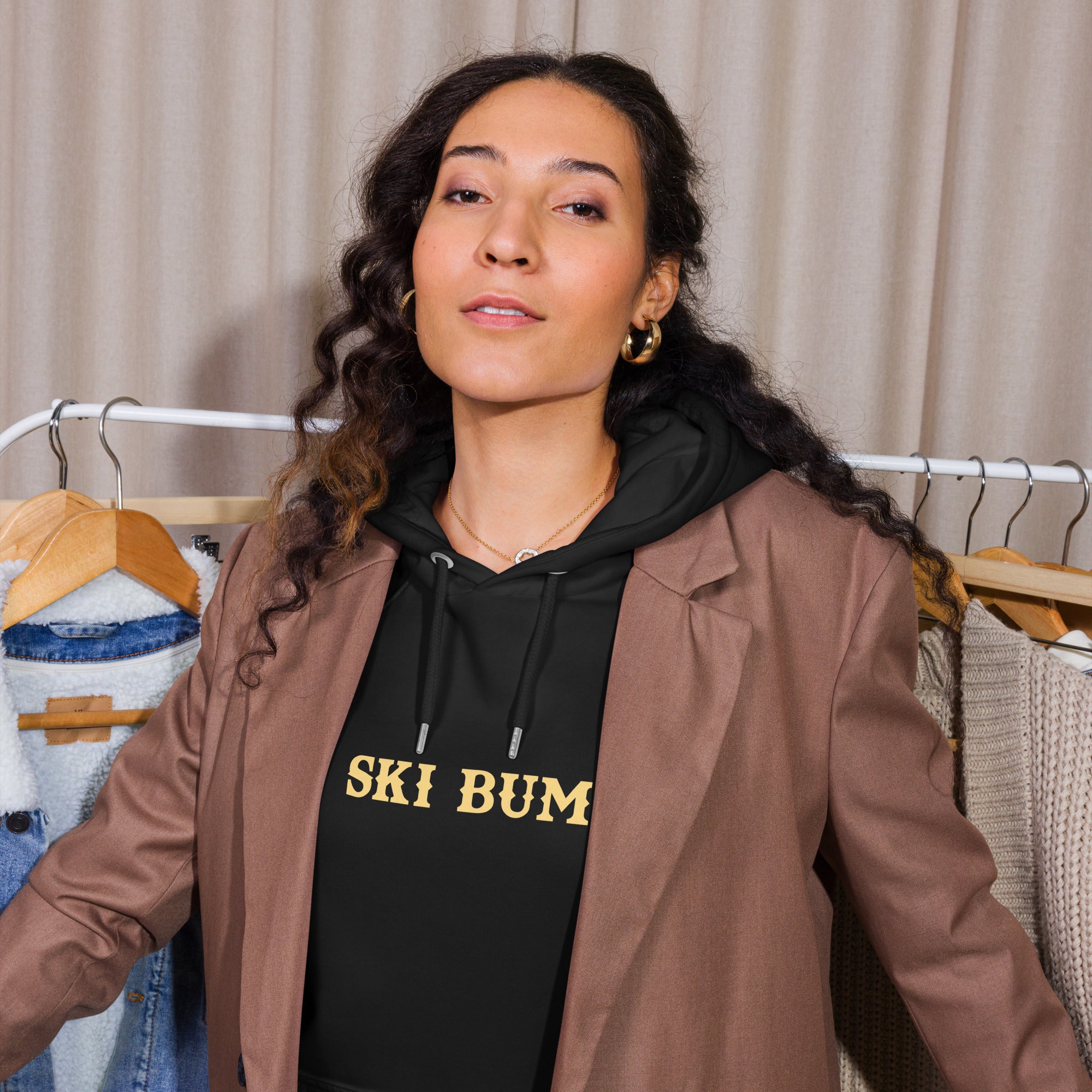 Sweat à capuche écologique Raglan unisexe Ski Bum texte clair