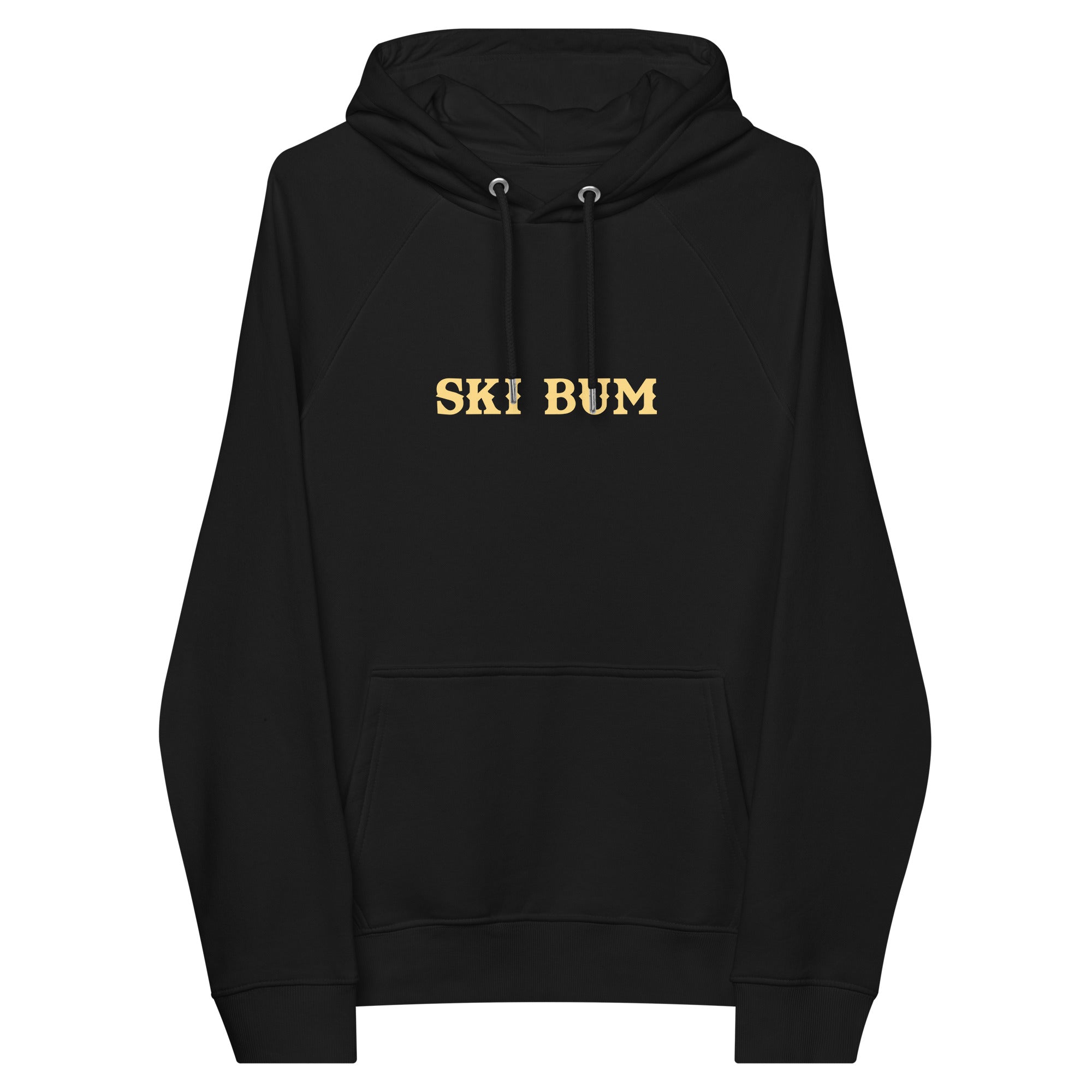 Unisex eco raglan hoodie Ski Bum light text