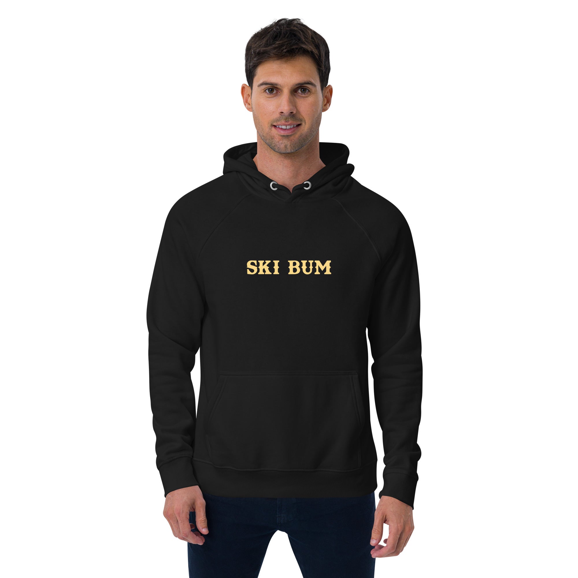 Unisex eco raglan hoodie Ski Bum light text