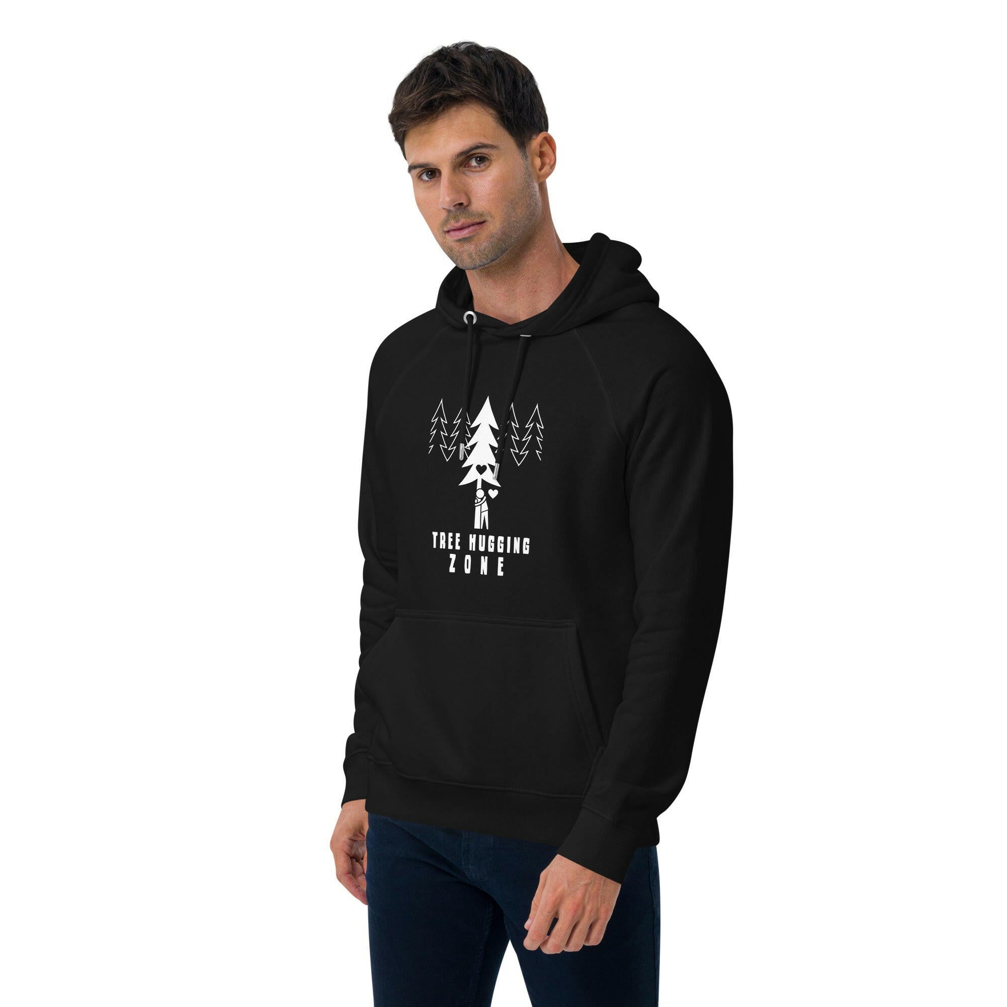 Unisex eco raglan hoodie Tree hugging zone on dark colors