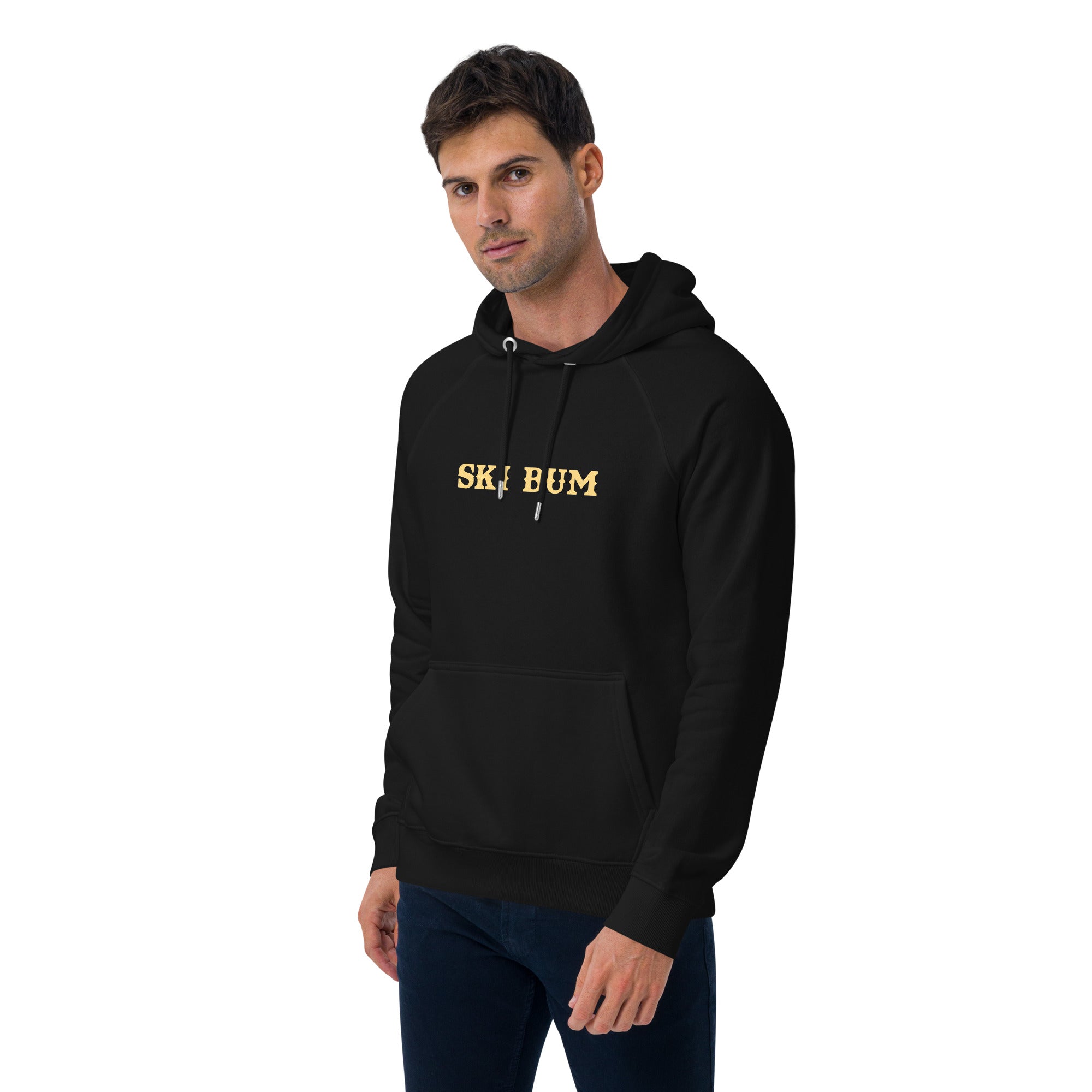 Unisex eco raglan hoodie Ski Bum light text