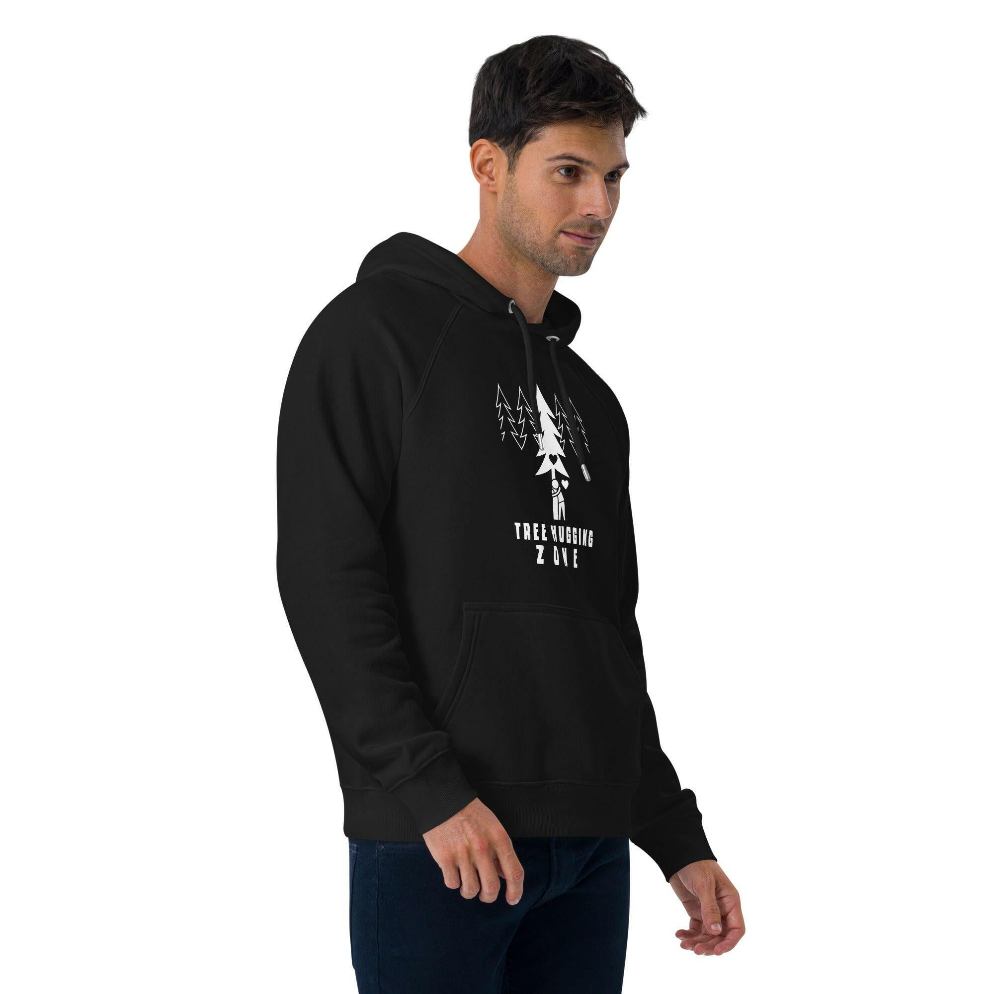 Unisex eco raglan hoodie Tree hugging zone on dark colors