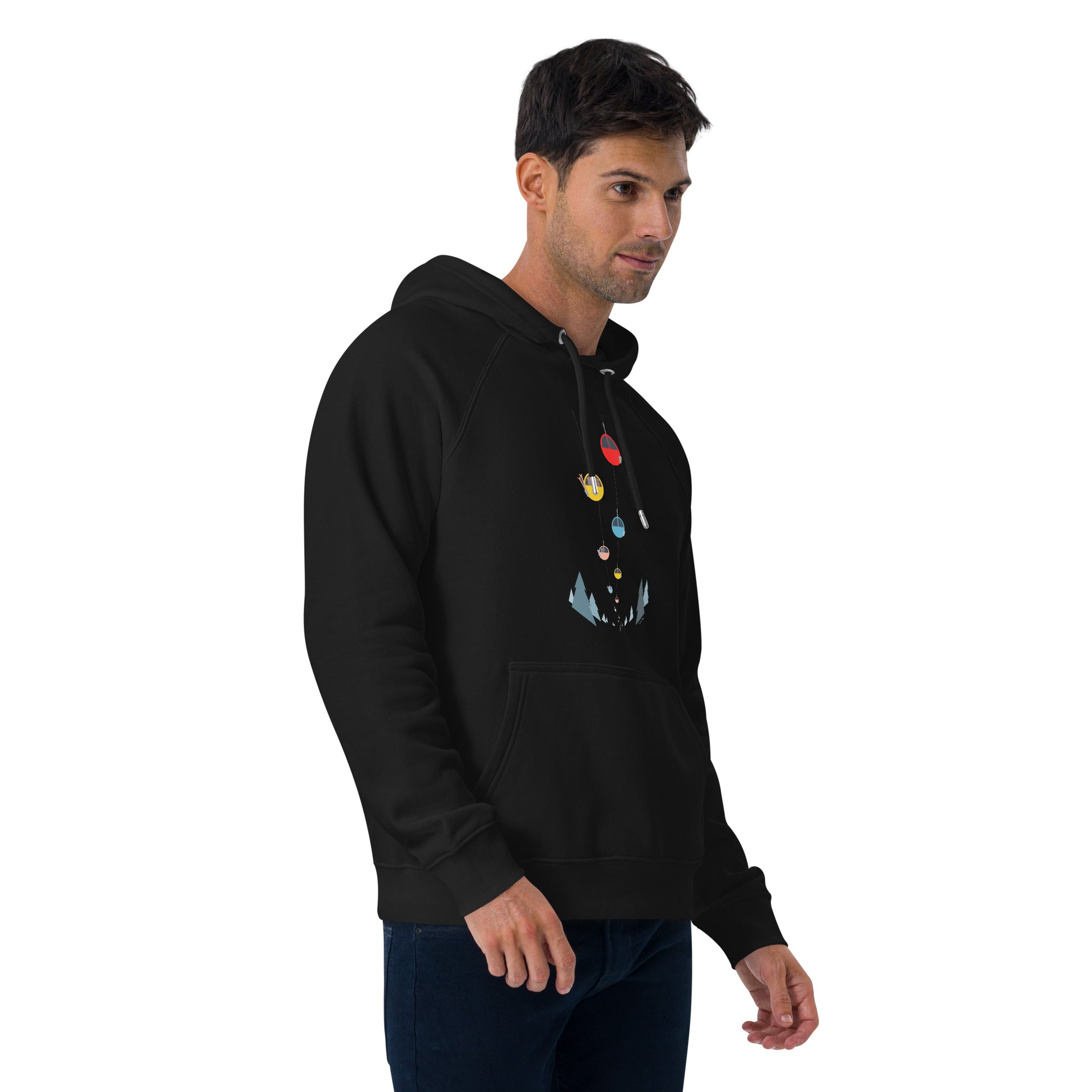 Unisex eco raglan hoodie Gondolas in the mist