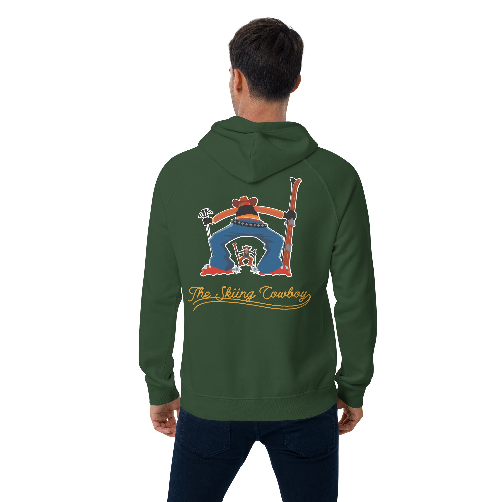 Unisex eco raglan hoodie Skiing Duel Outline (front & back)