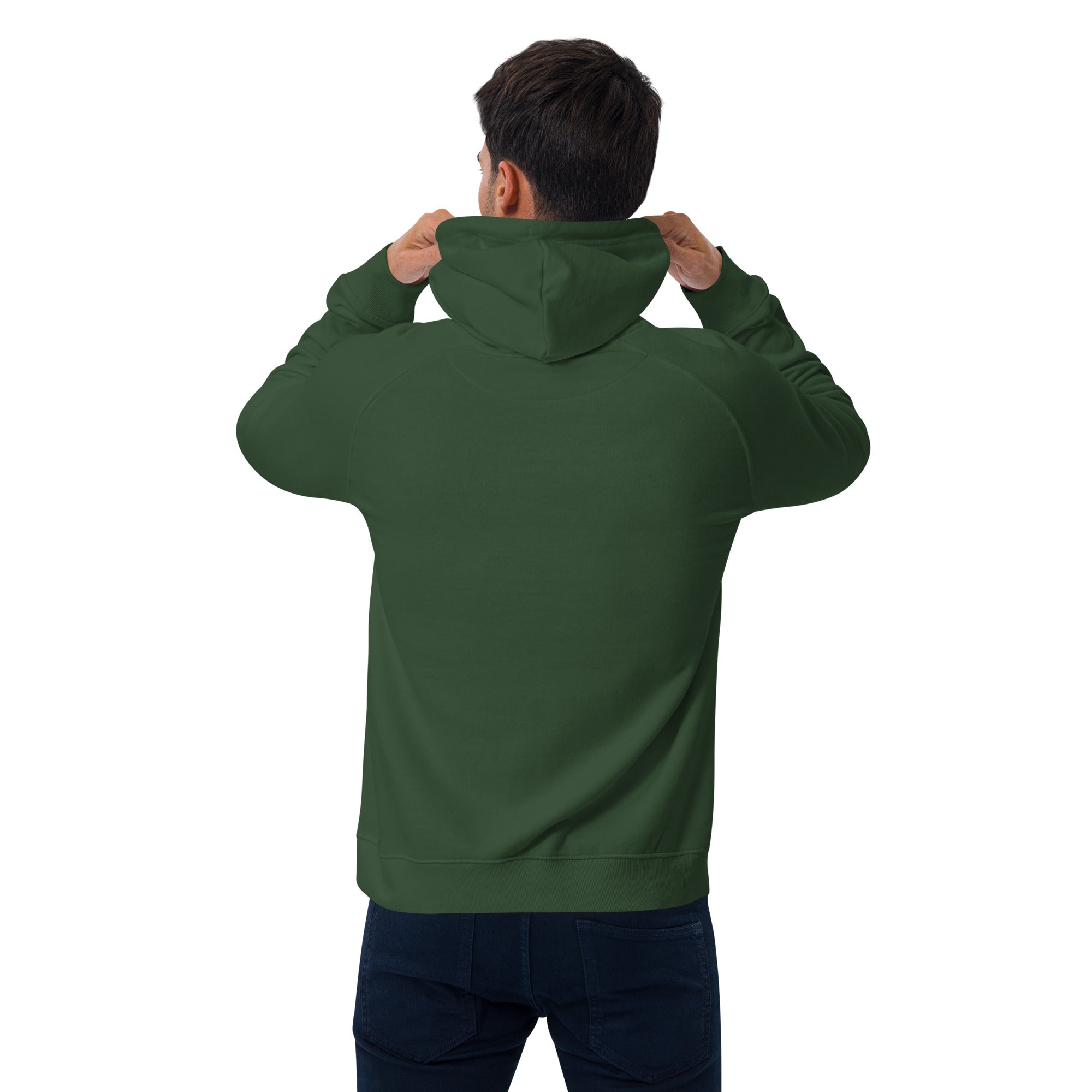 Unisex eco raglan hoodie Gondolas in the mist