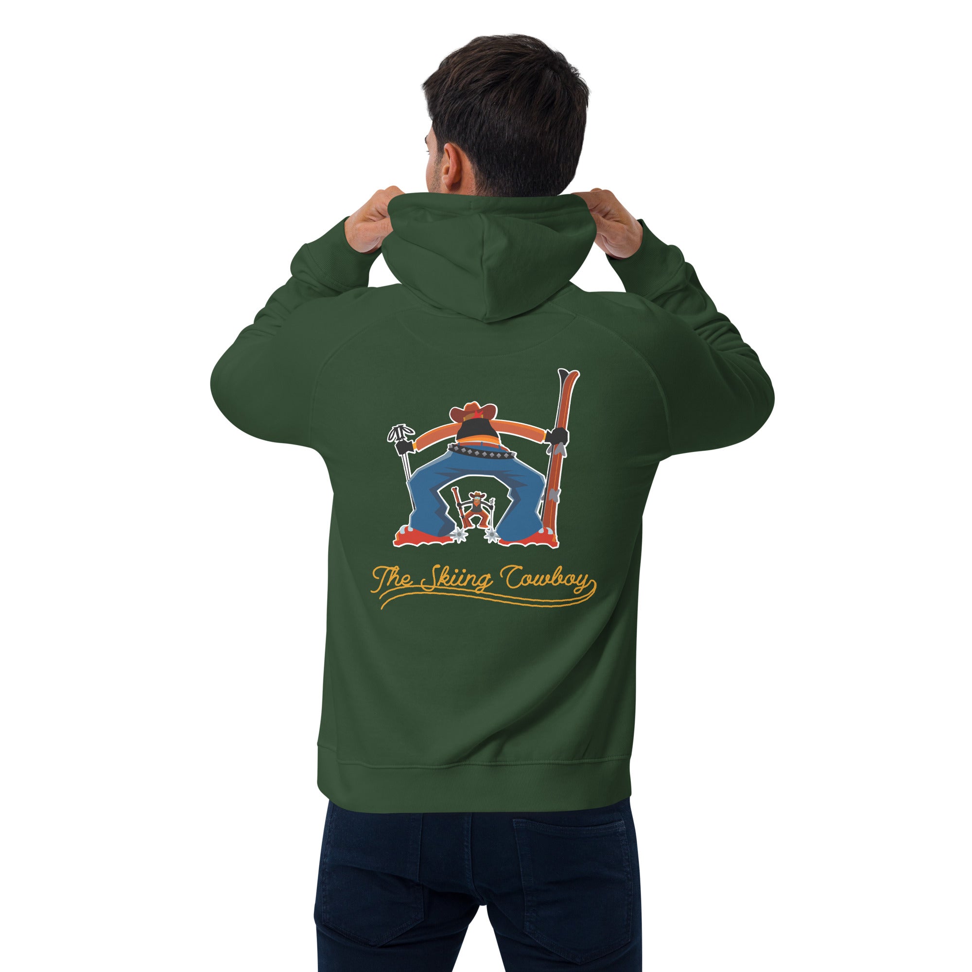 Unisex eco raglan hoodie Skiing Duel Outline (front & back)