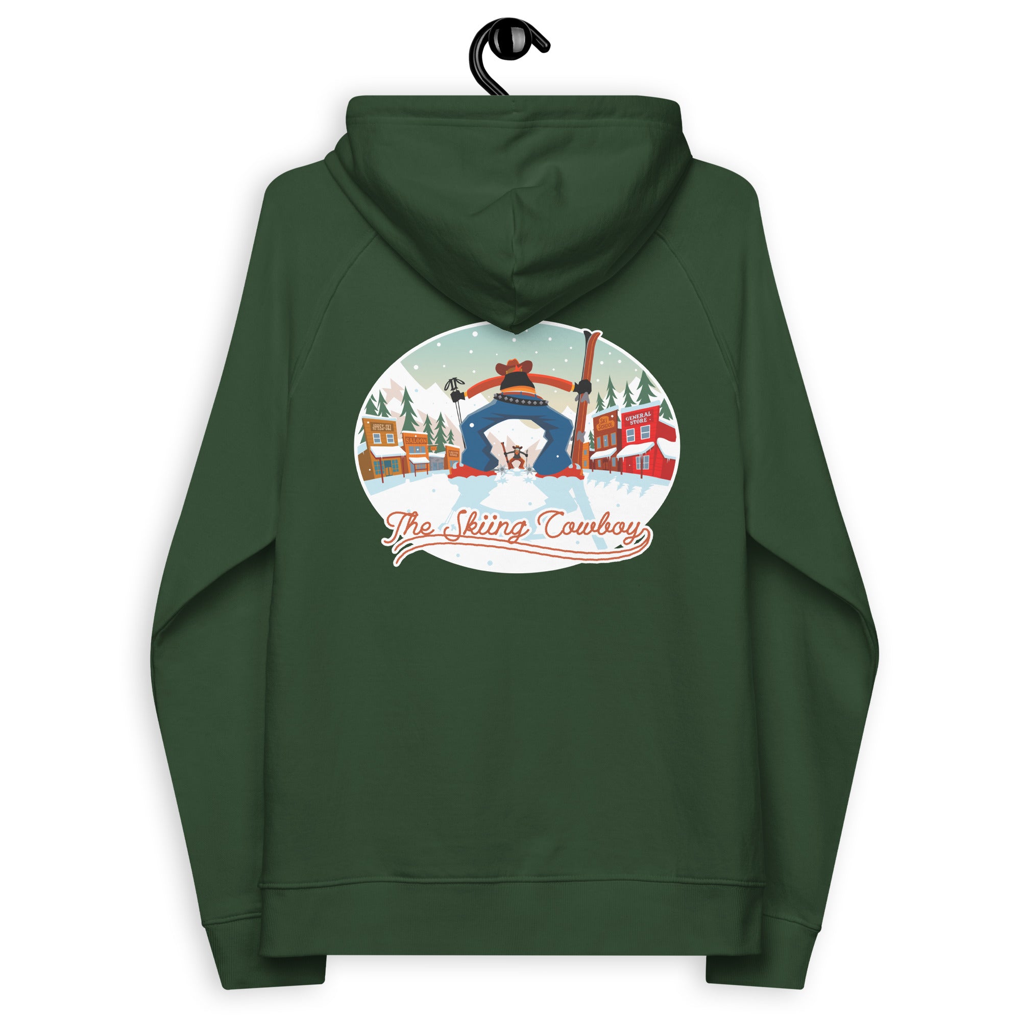 Unisex eco raglan hoodie Skiing Duel (front & back)