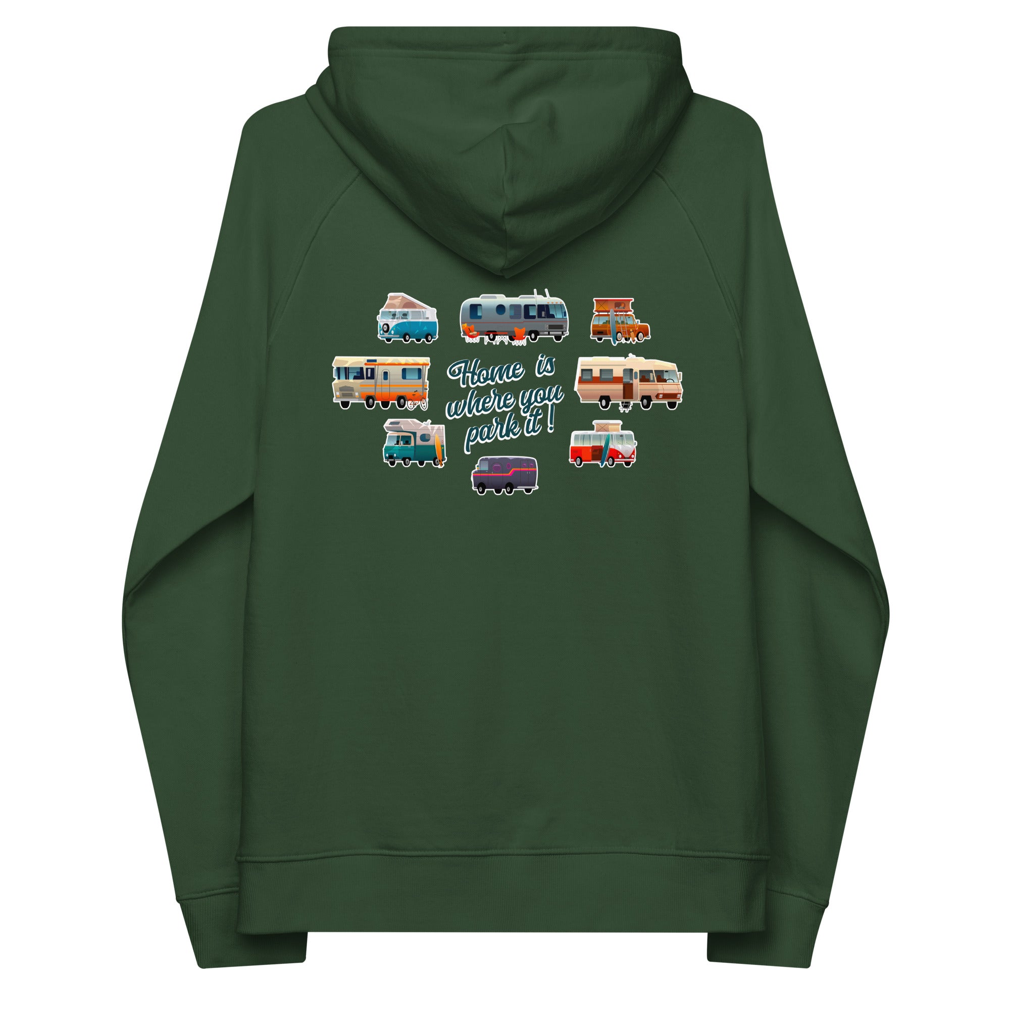 Sweat à capuche écologique Raglan unisexe Square Vintage Campers Home is where you park it brodé blanc