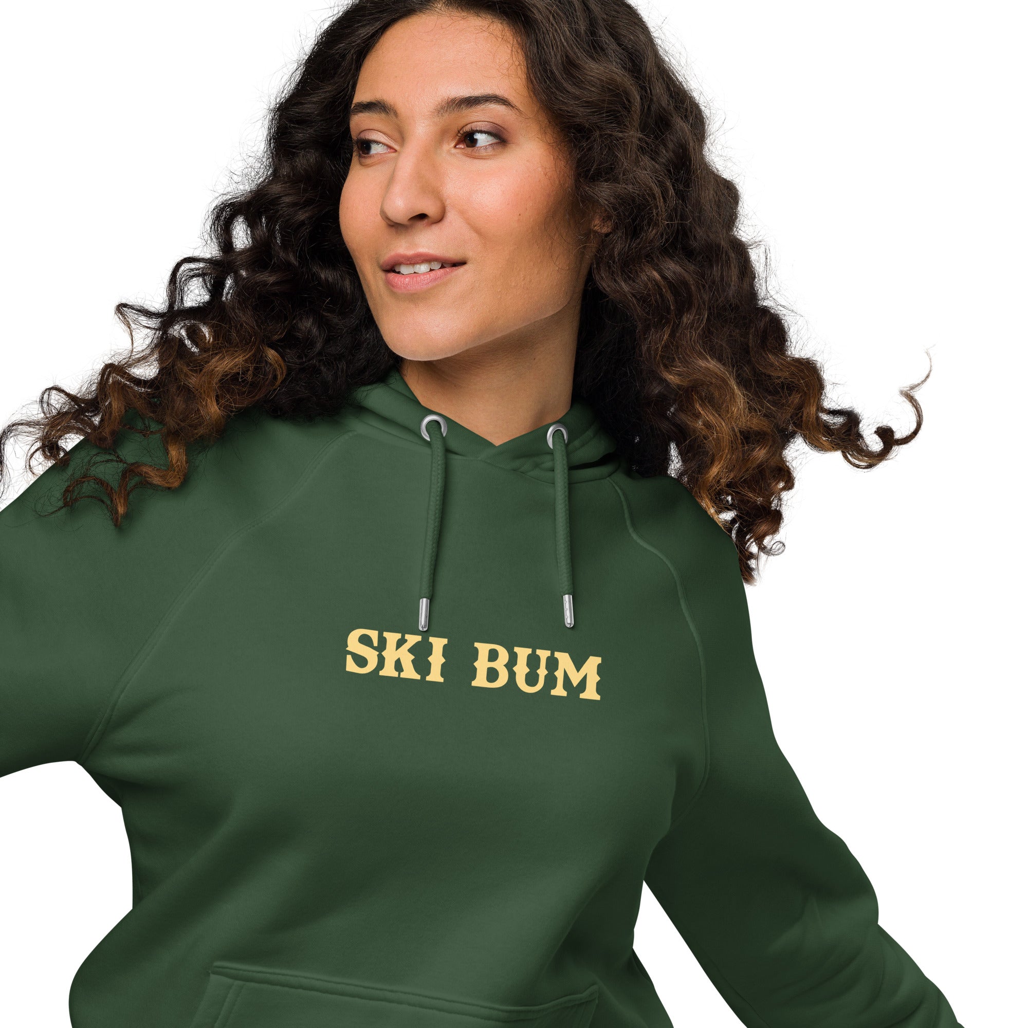 Unisex eco raglan hoodie Ski Bum light text