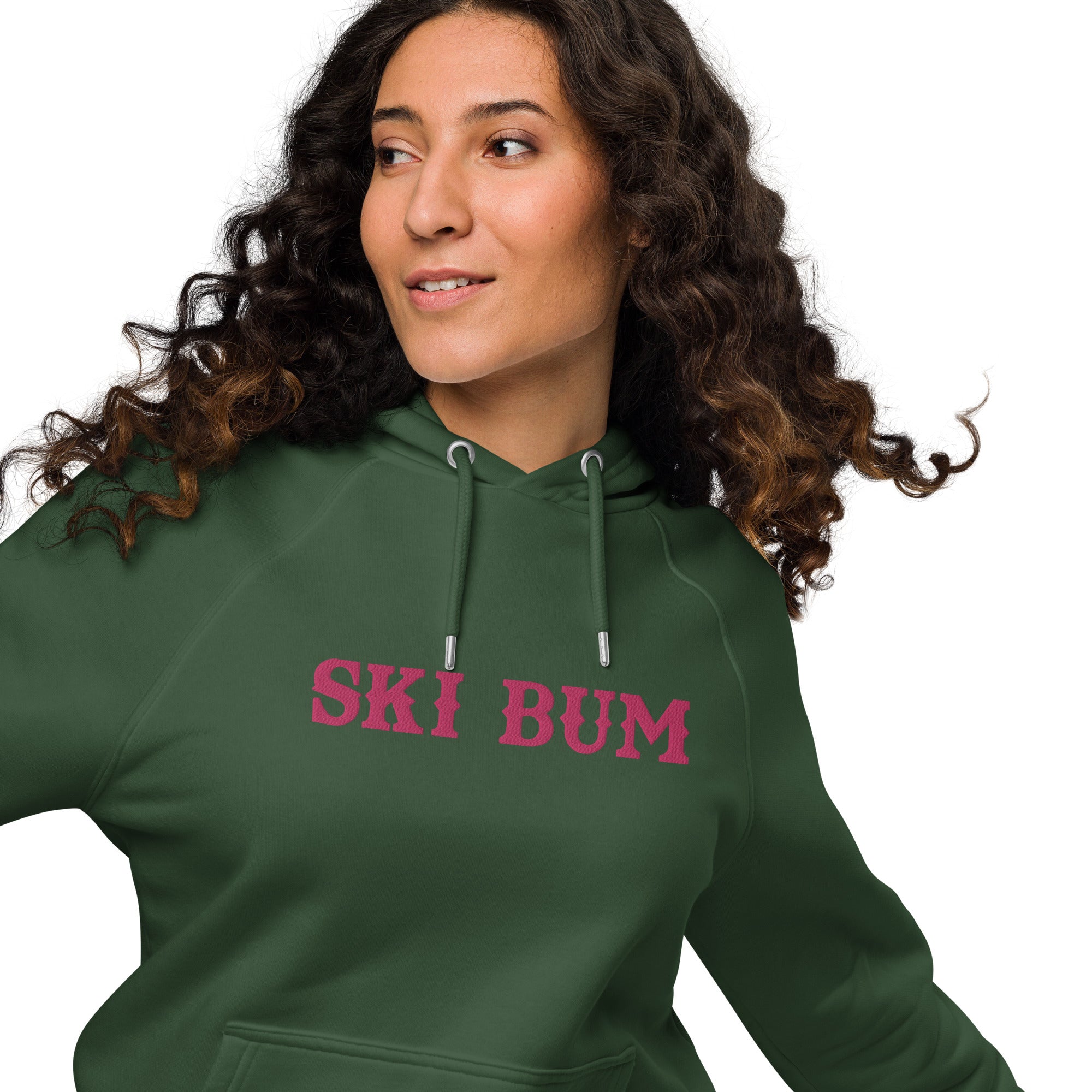 Sweat à capuche écologique Raglan unisexe Ski Bum grand motif brodé flamingo