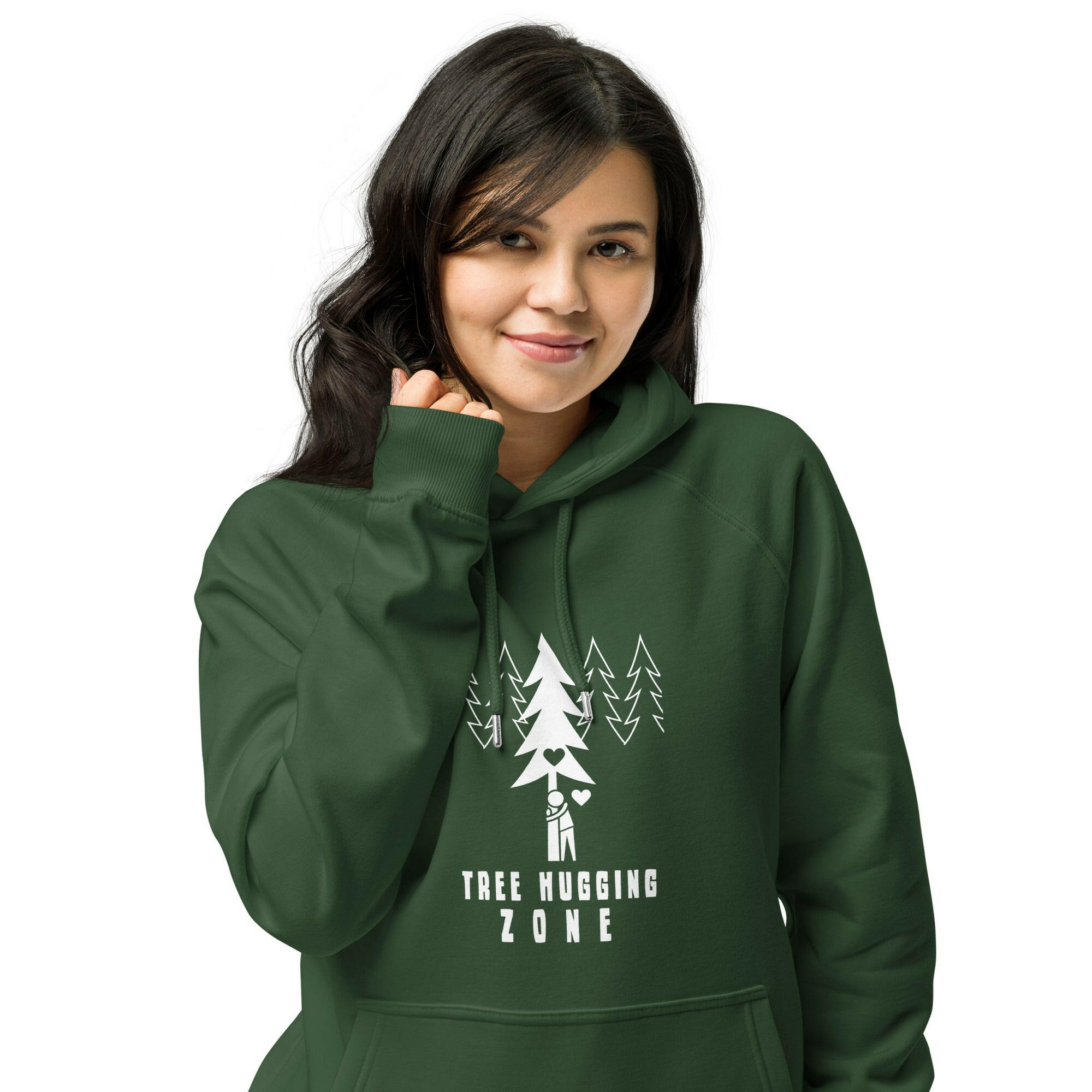 Unisex eco raglan hoodie Tree hugging zone on dark colors