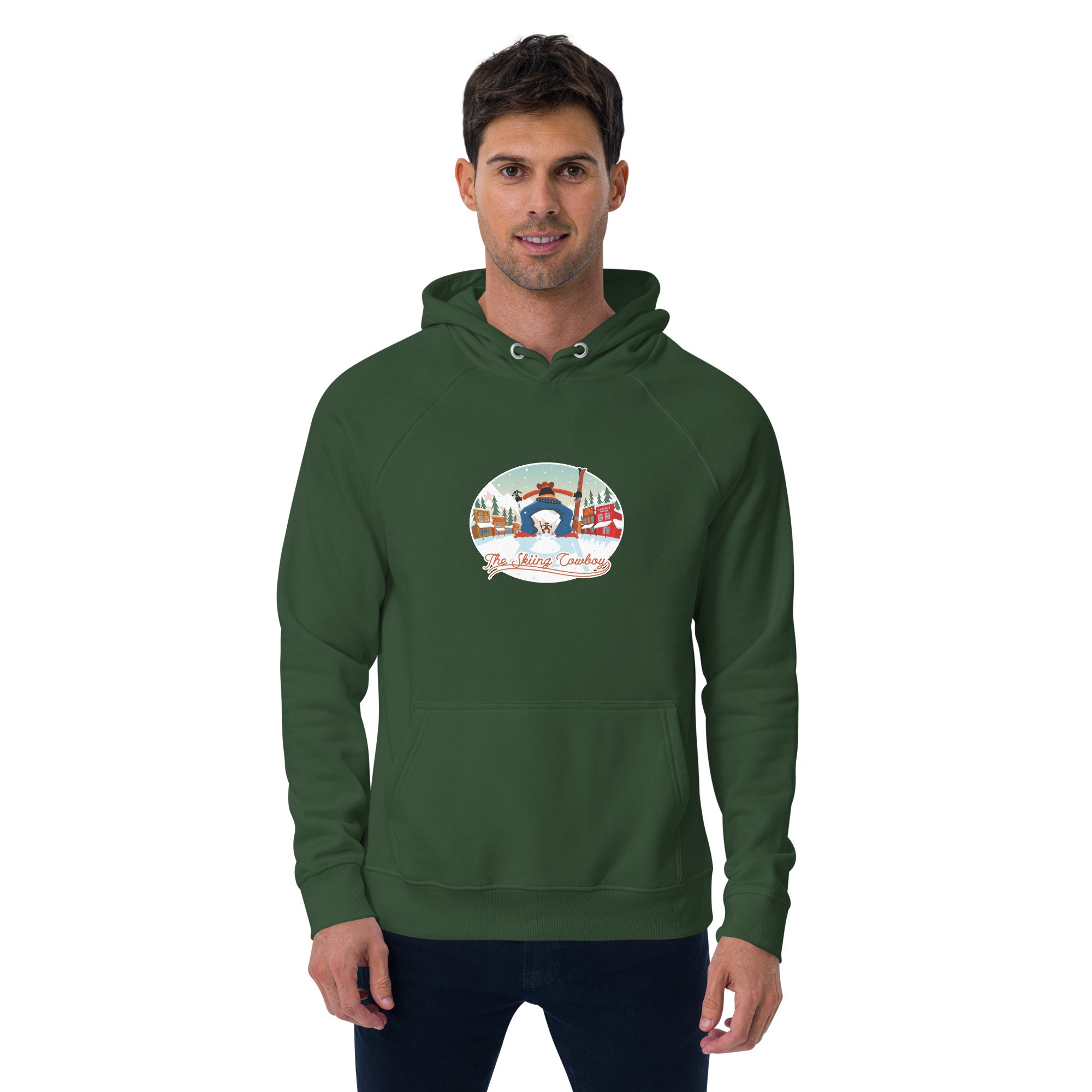 Unisex eco raglan hoodie Skiing Duel (front & back)