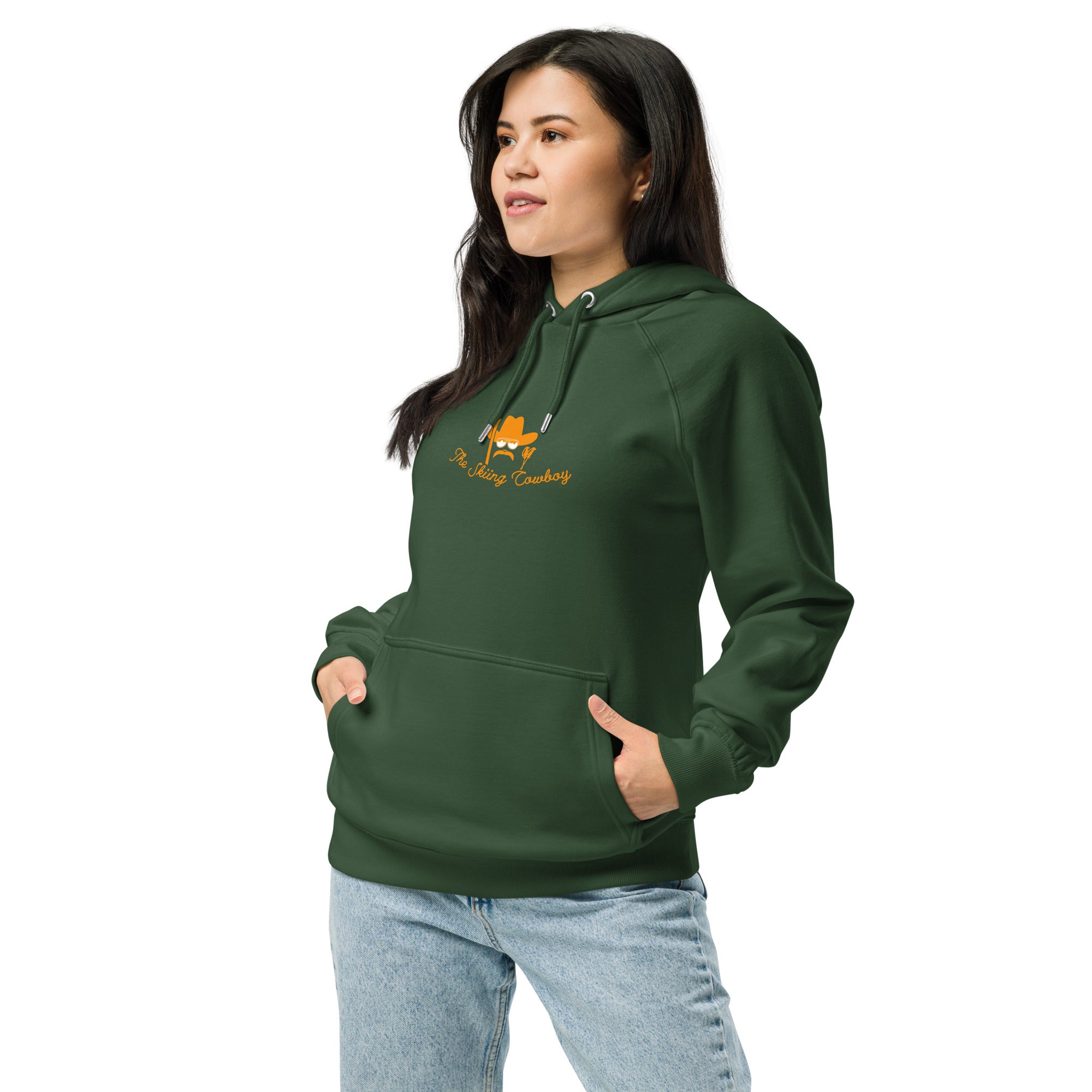 Unisex eco raglan hoodie Skiing Duel Outline (front & back)