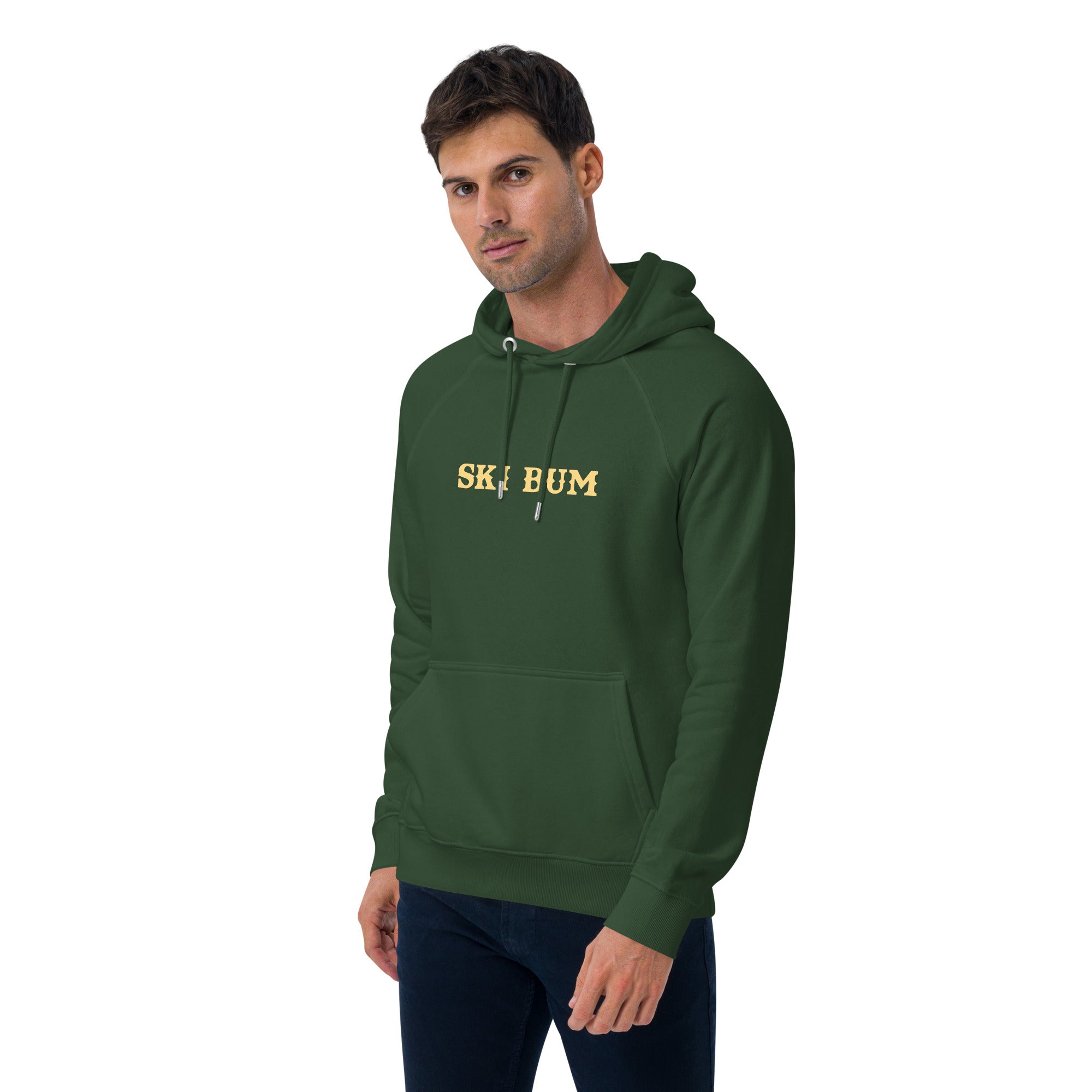 Unisex eco raglan hoodie Ski Bum light text