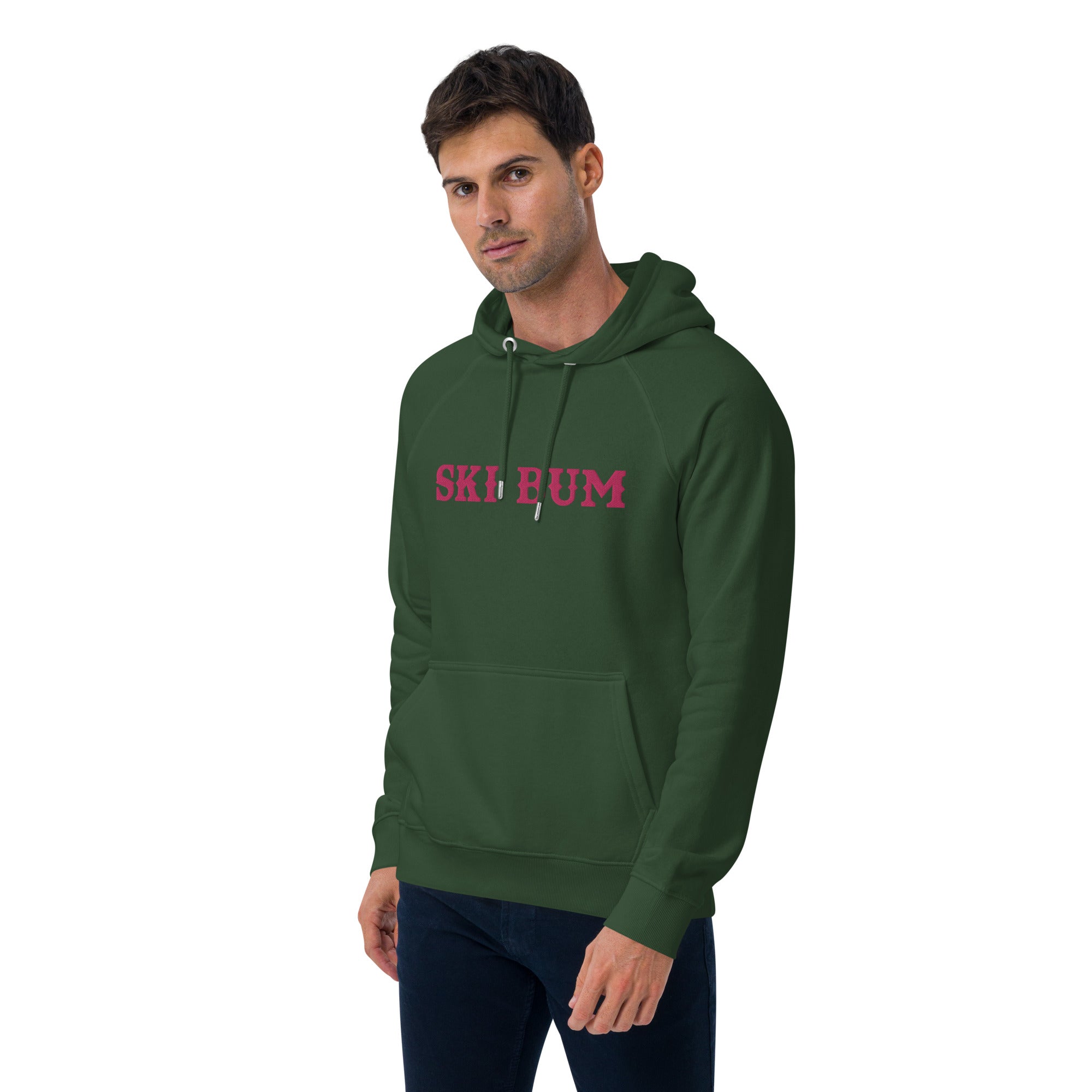 Sweat à capuche écologique Raglan unisexe Ski Bum grand motif brodé flamingo