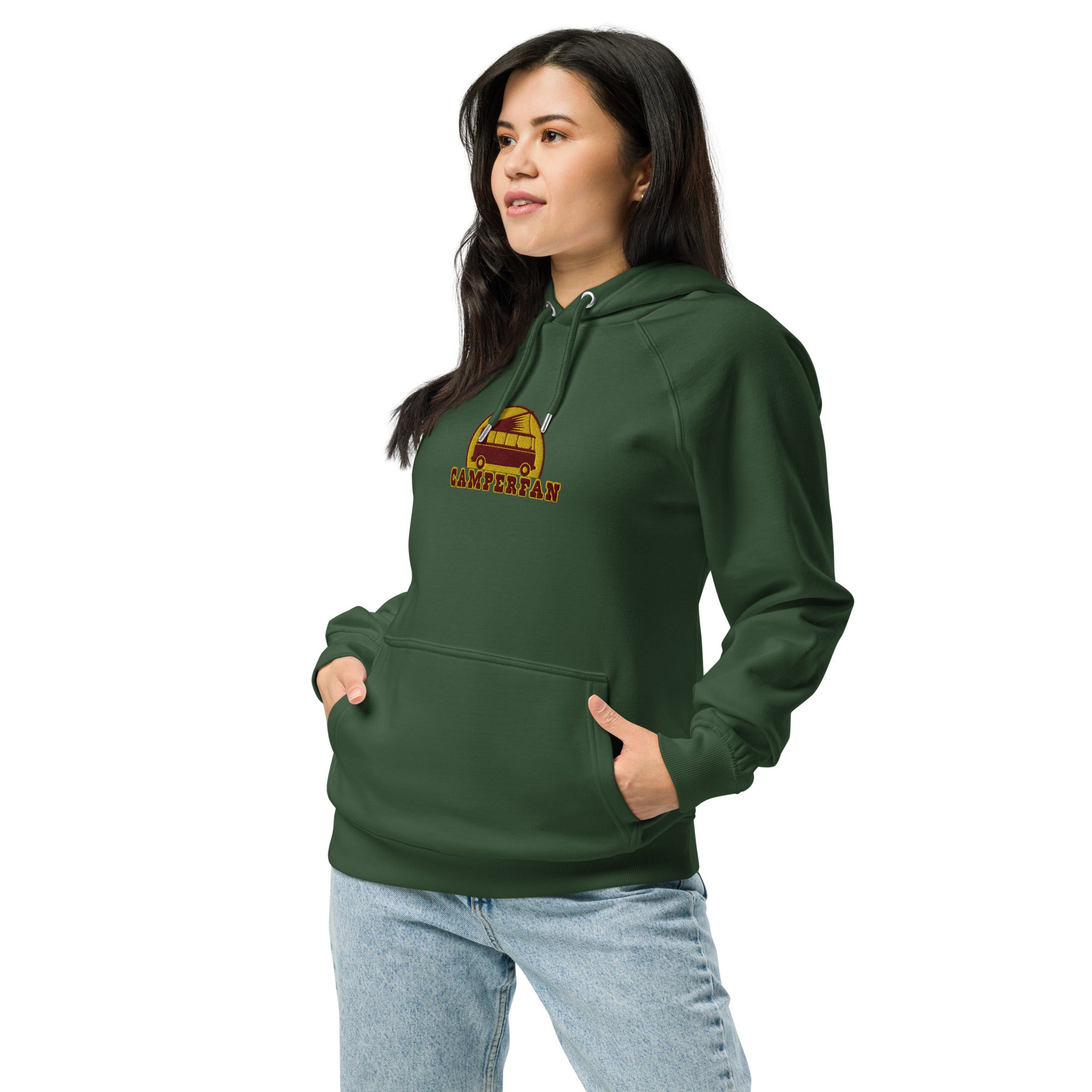 Unisex eco raglan hoodie maroon/gold embroidered pattern