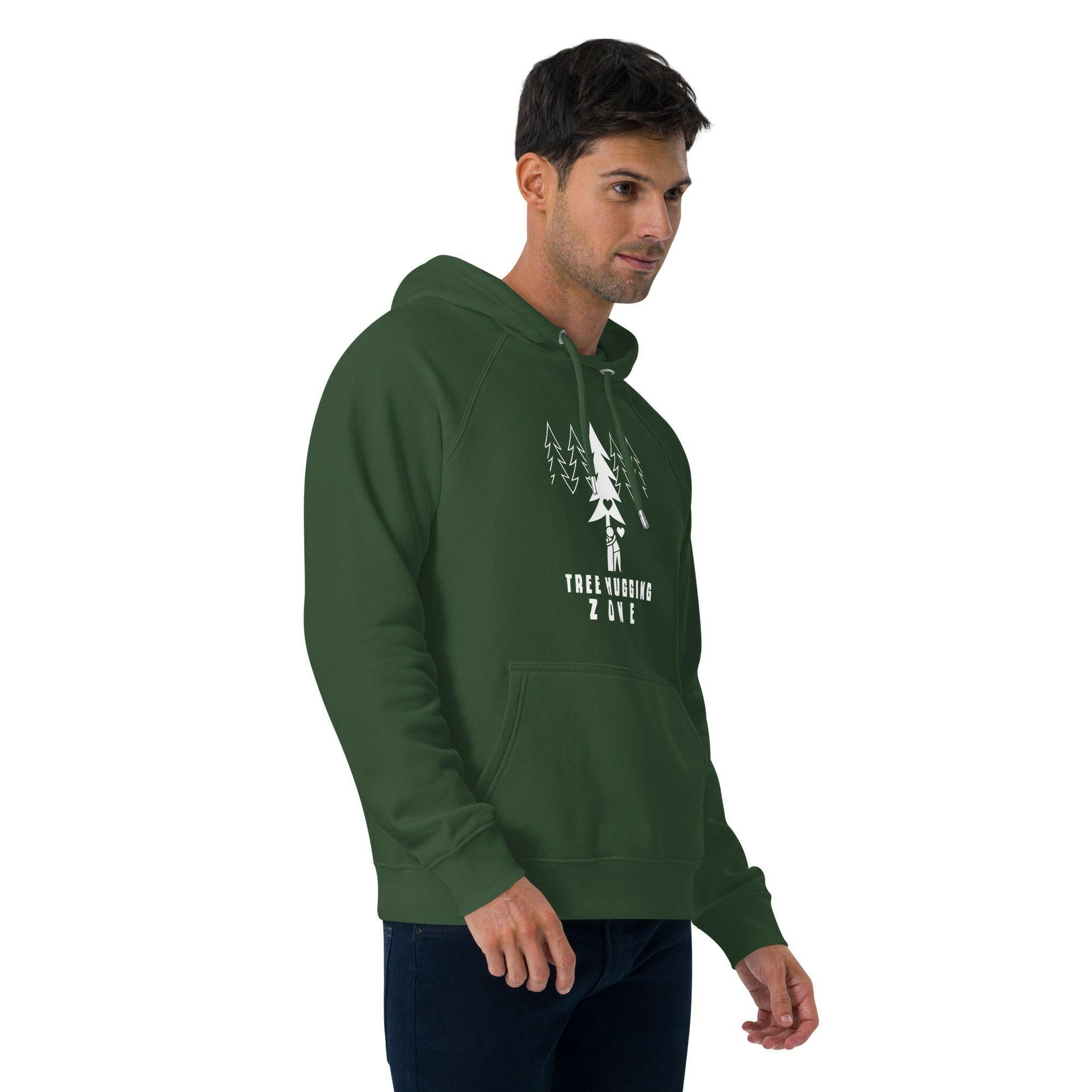 Unisex eco raglan hoodie Tree hugging zone on dark colors