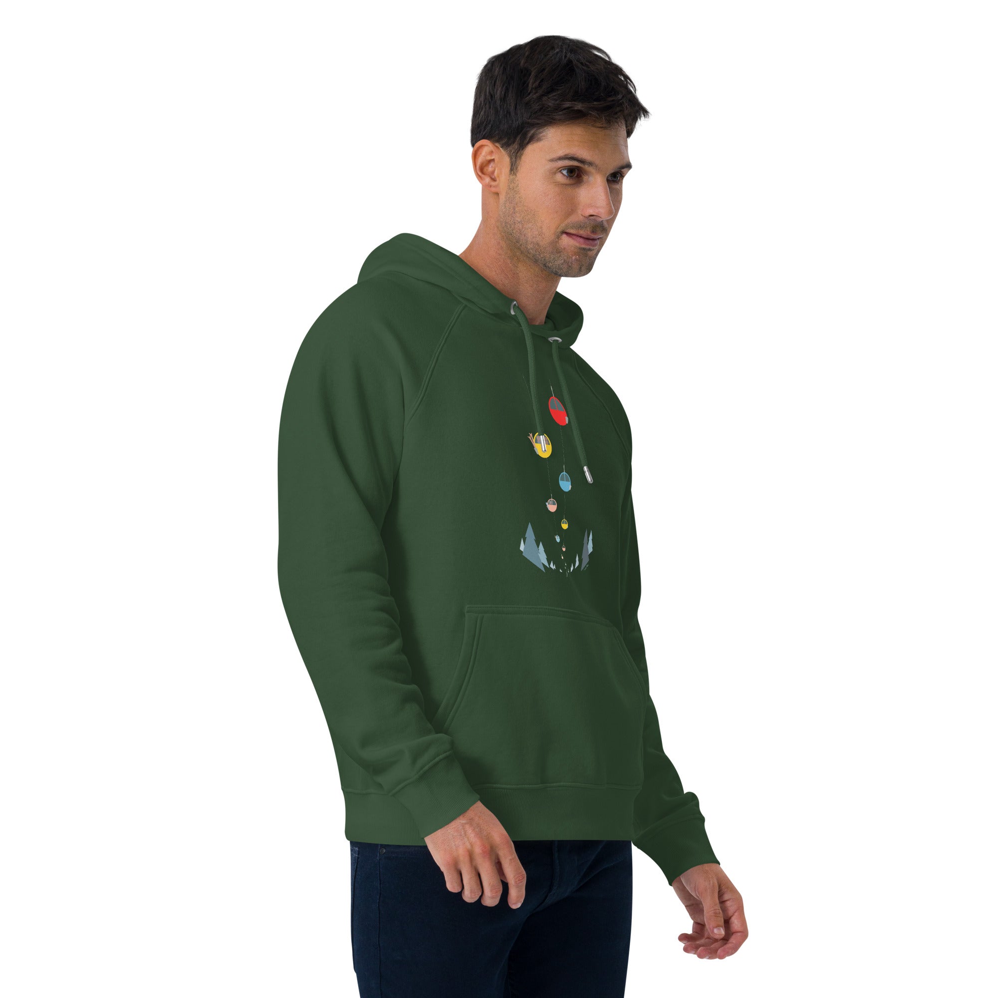 Unisex eco raglan hoodie Gondolas in the mist