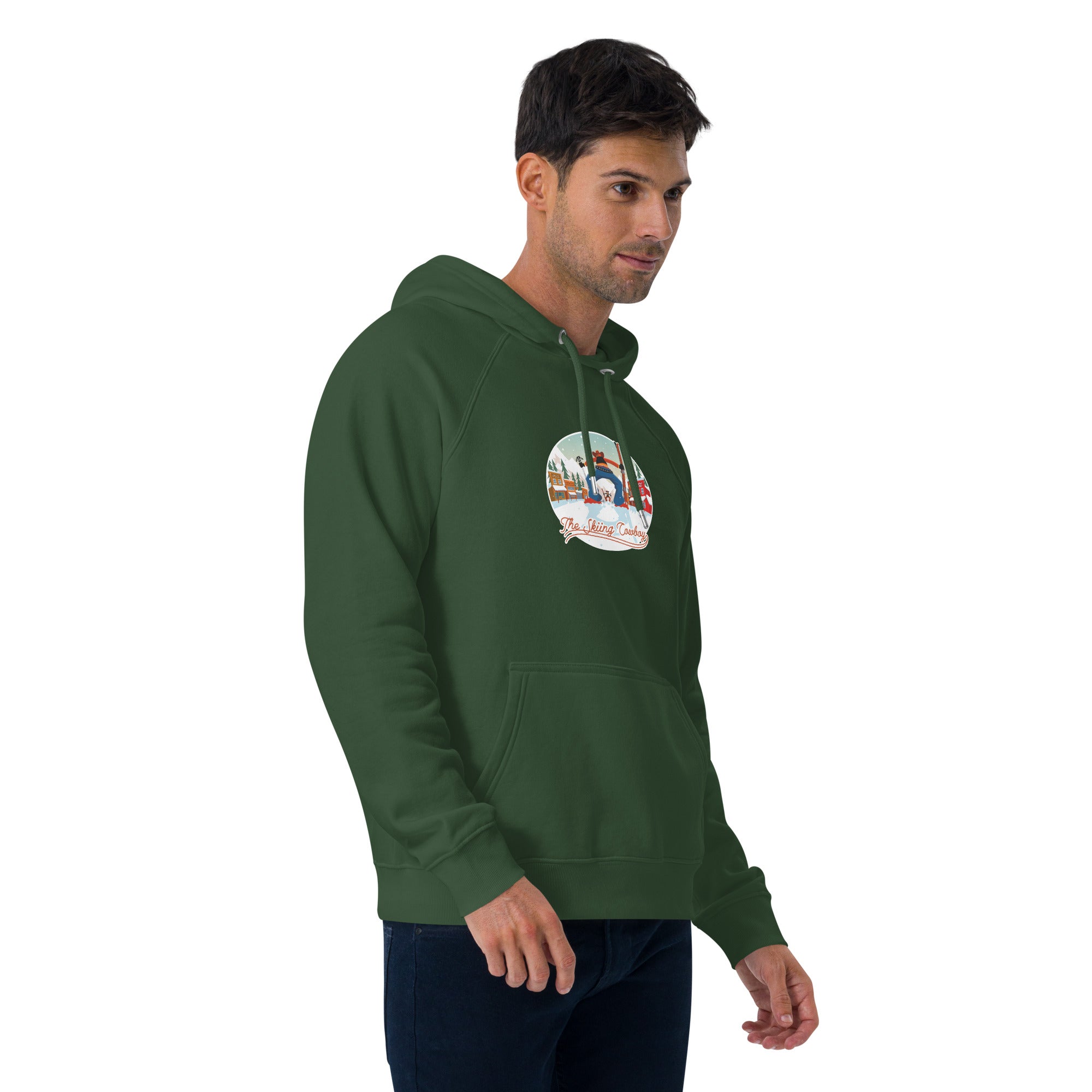 Unisex eco raglan hoodie Skiing Duel (front & back)