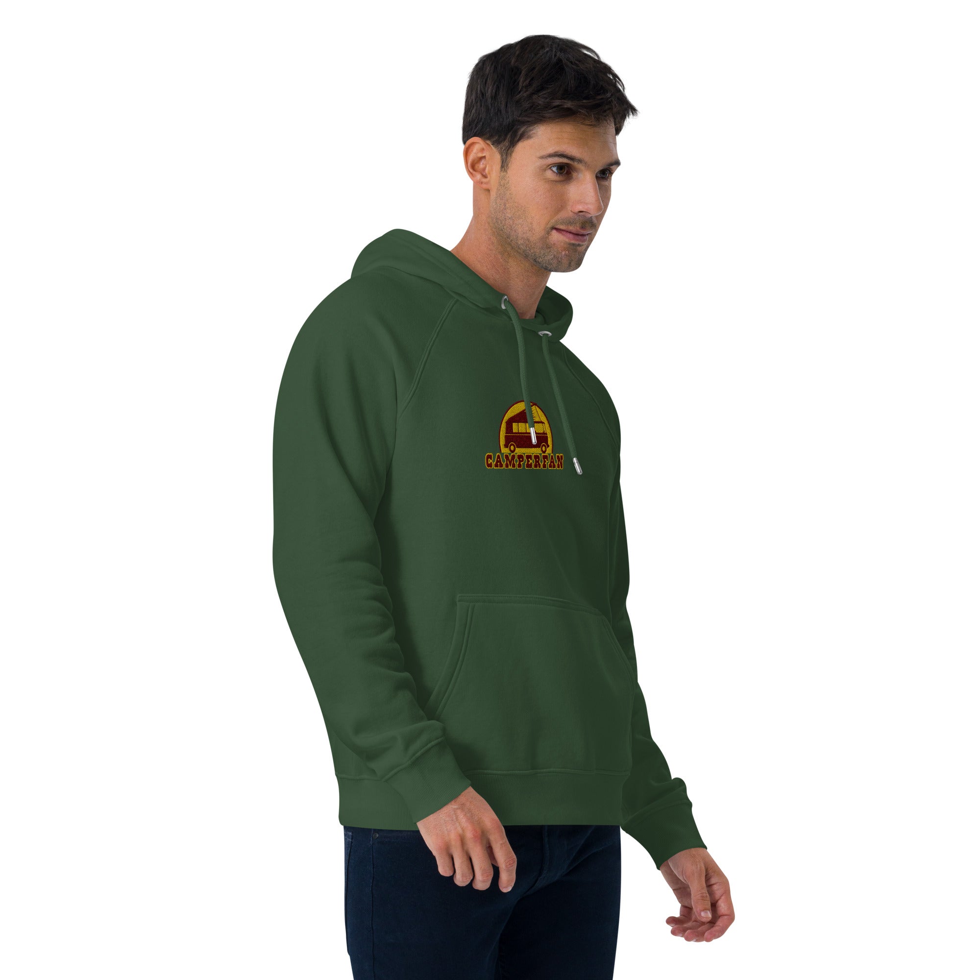 Unisex eco raglan hoodie maroon/gold embroidered pattern