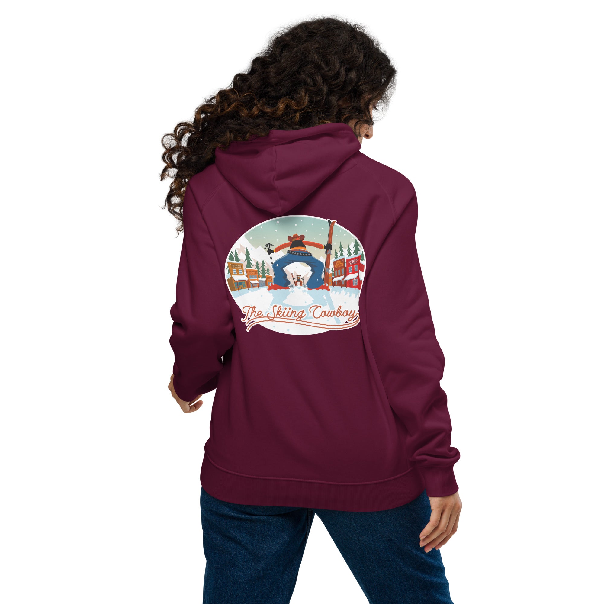 Unisex eco raglan hoodie Skiing Duel (front & back)