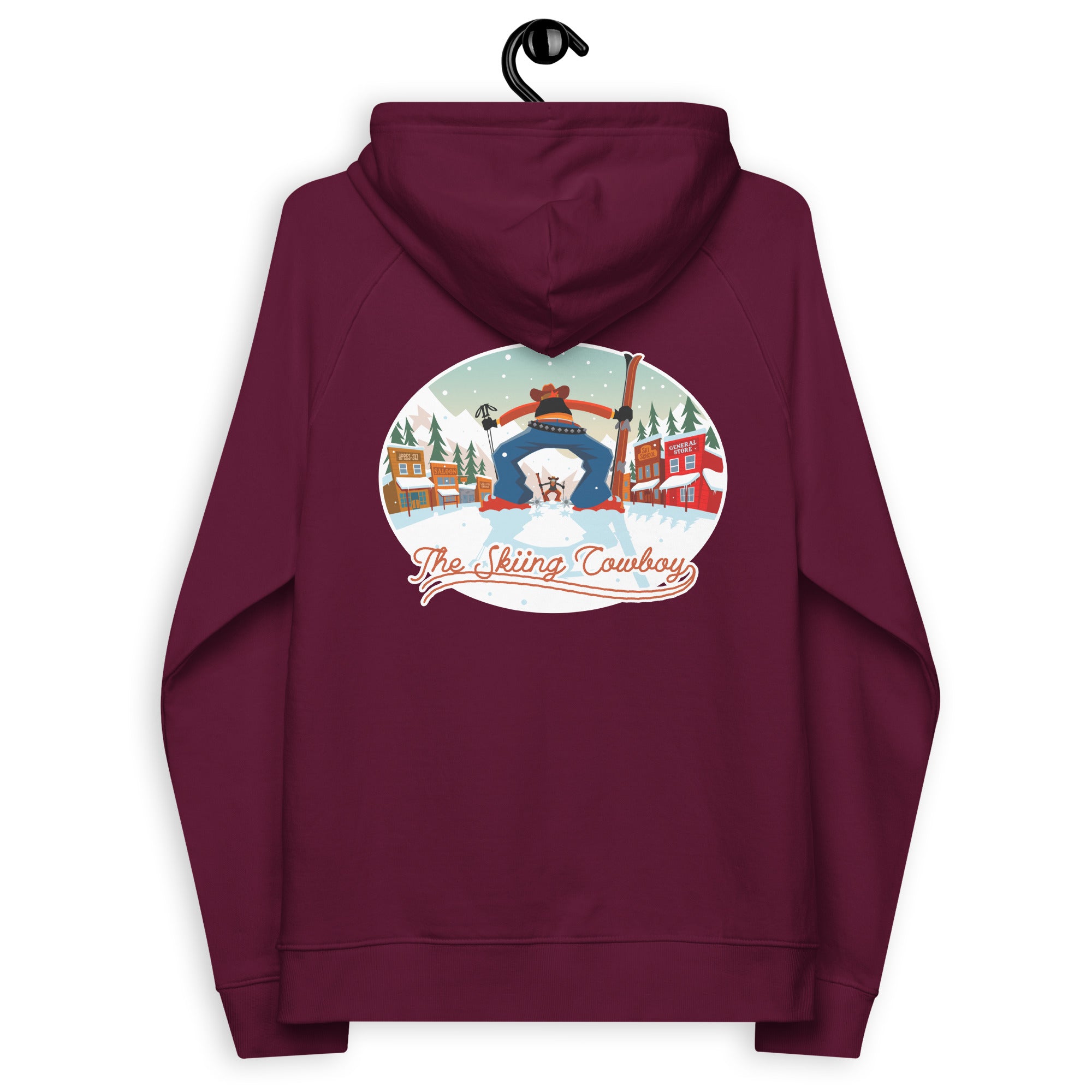 Unisex eco raglan hoodie Skiing Duel (front & back)