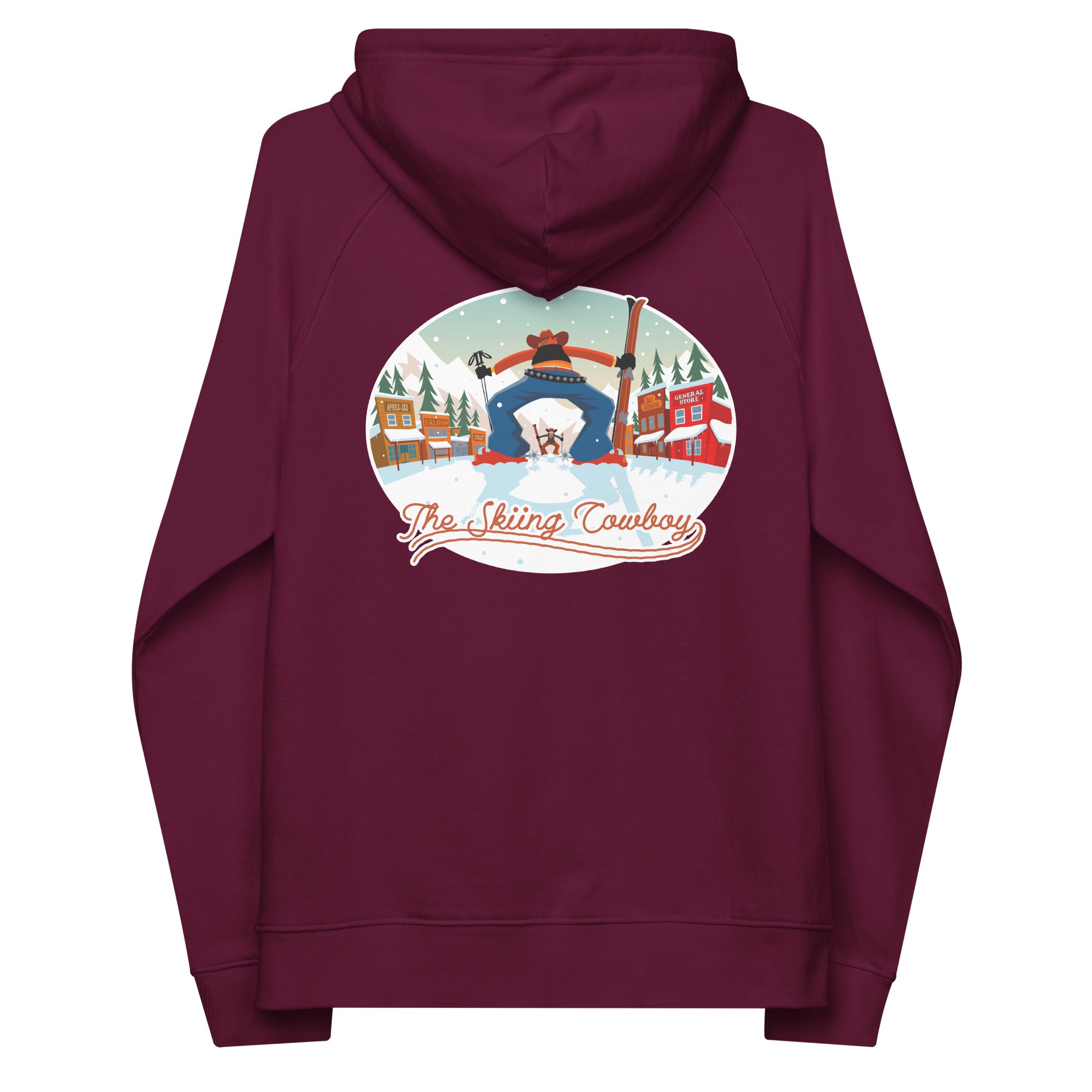 Unisex eco raglan hoodie Skiing Duel (front & back)