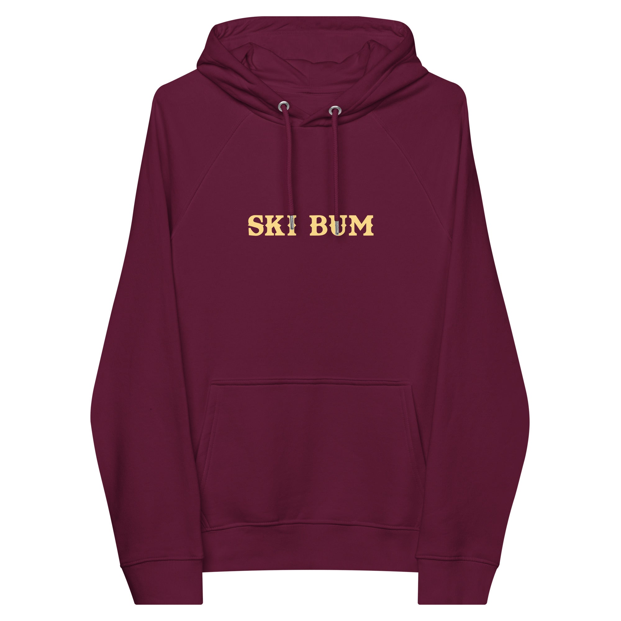 Unisex eco raglan hoodie Ski Bum light text