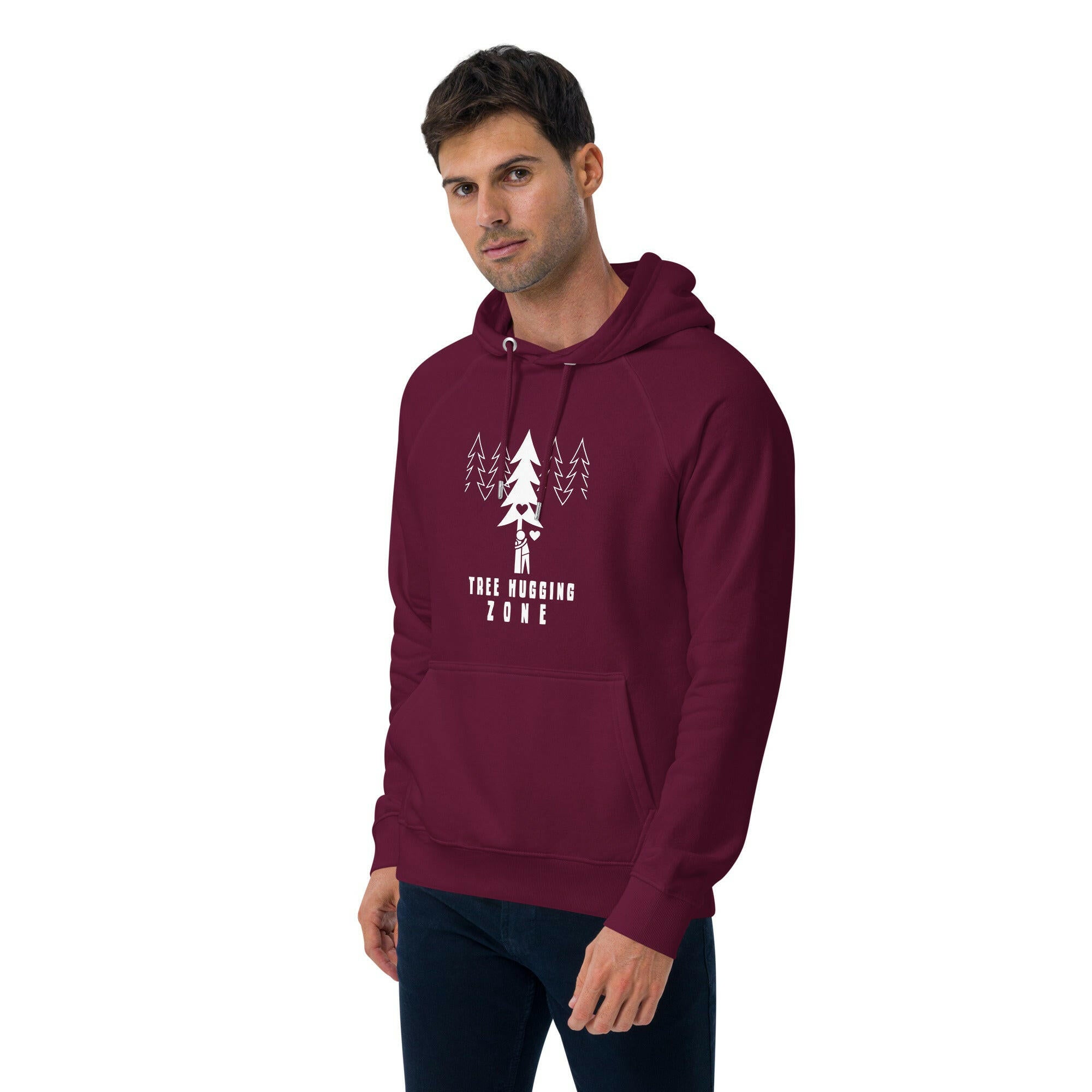 Unisex eco raglan hoodie Tree hugging zone on dark colors