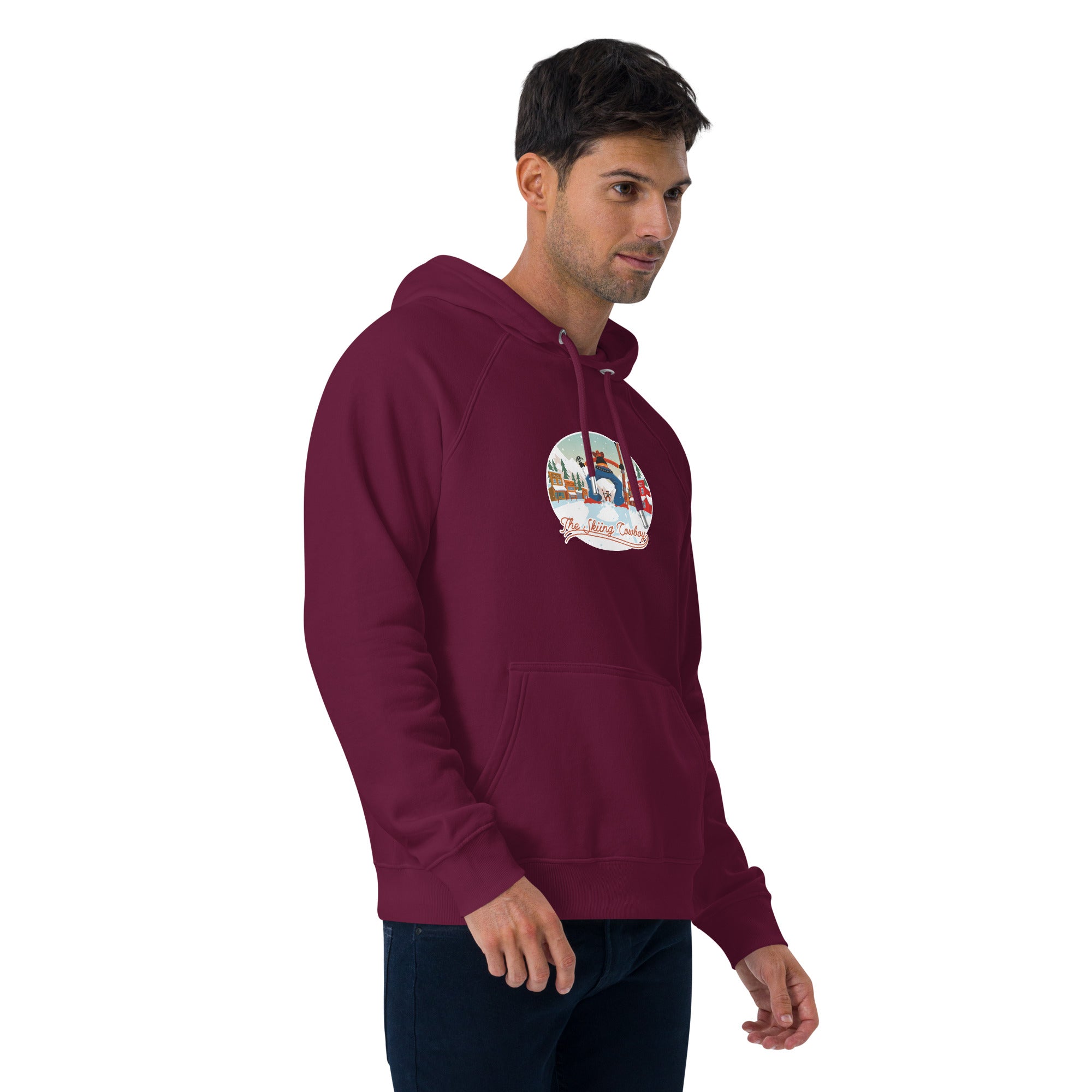 Unisex eco raglan hoodie Skiing Duel (front & back)