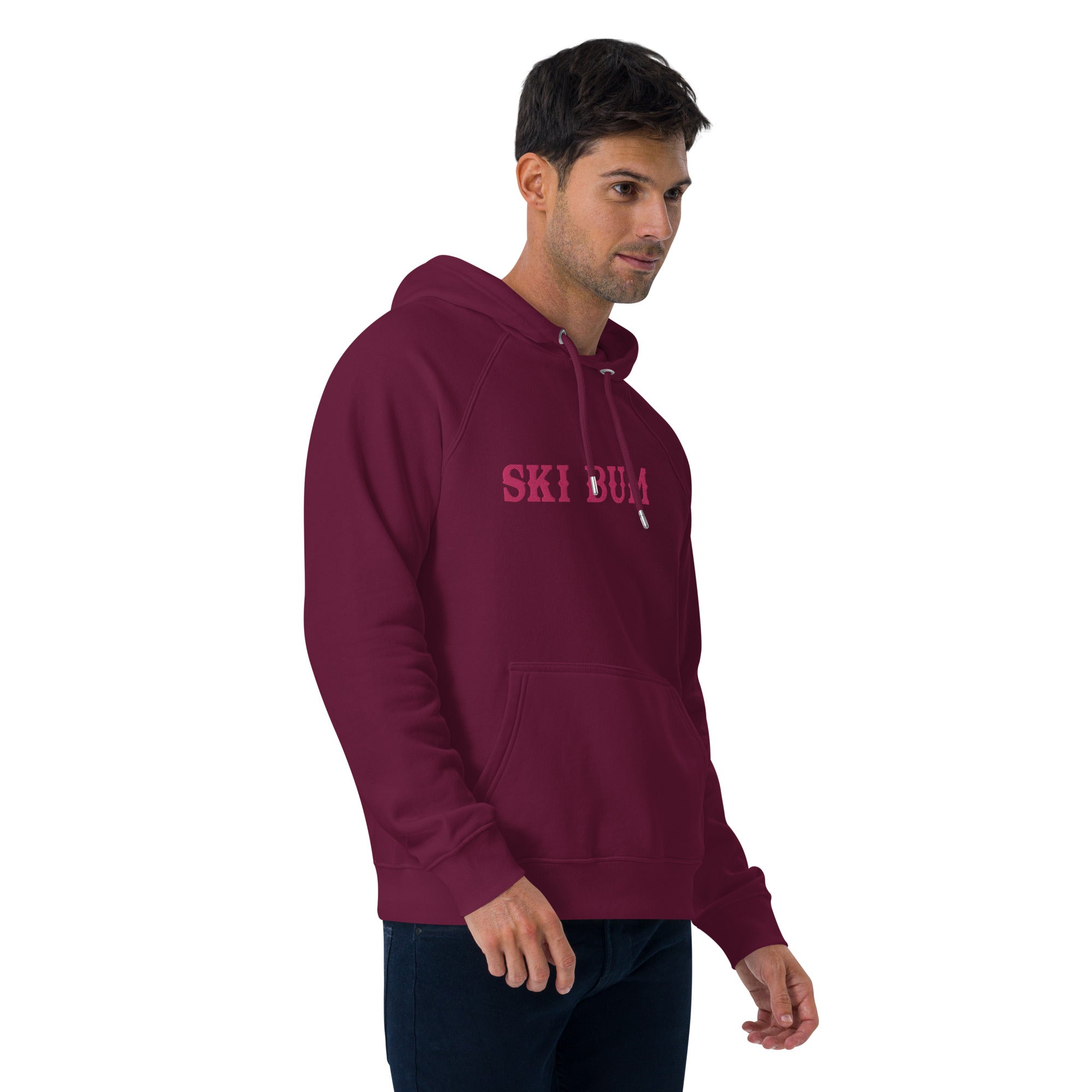 Sweat à capuche écologique Raglan unisexe Ski Bum grand motif brodé flamingo