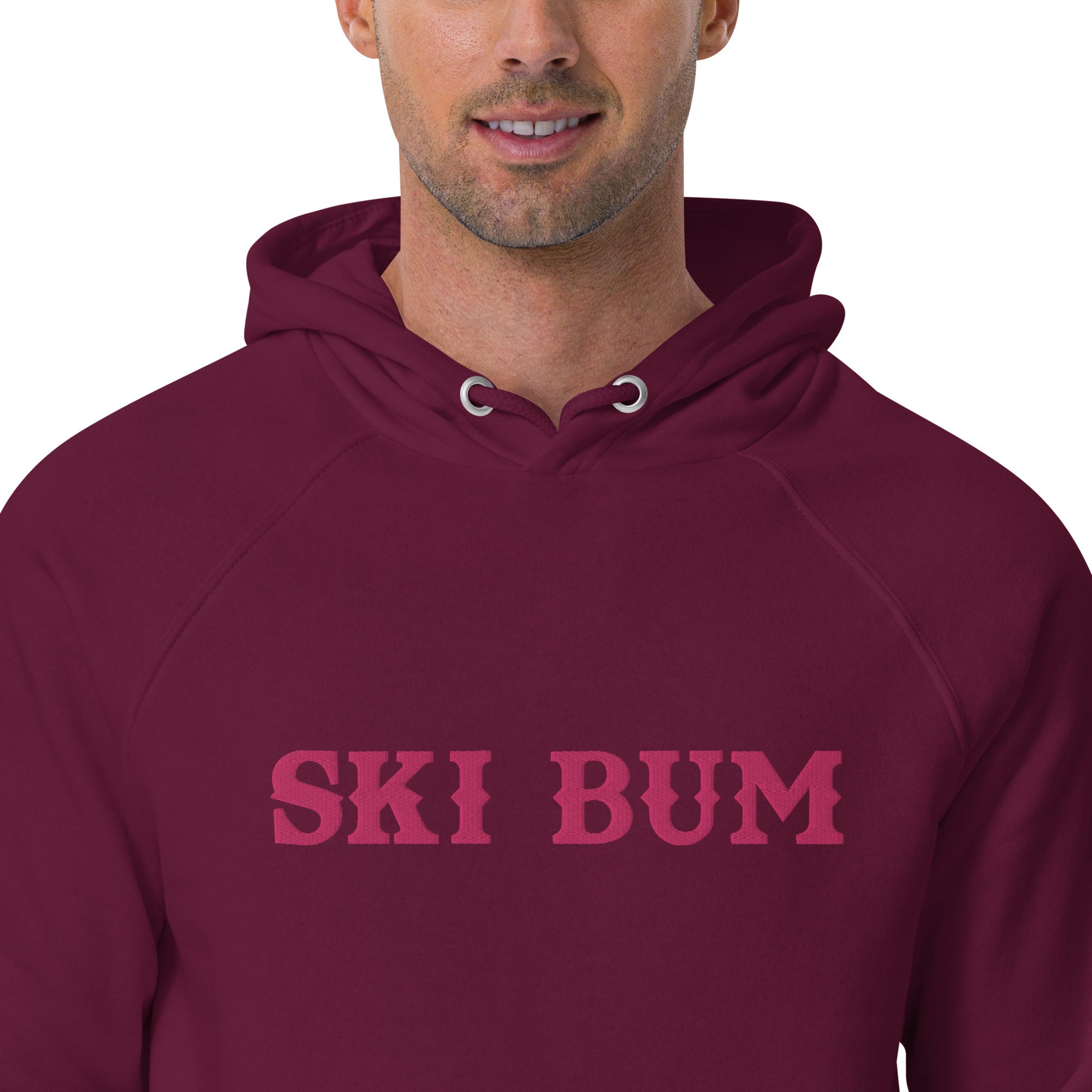 Sweat à capuche écologique Raglan unisexe Ski Bum grand motif brodé flamingo