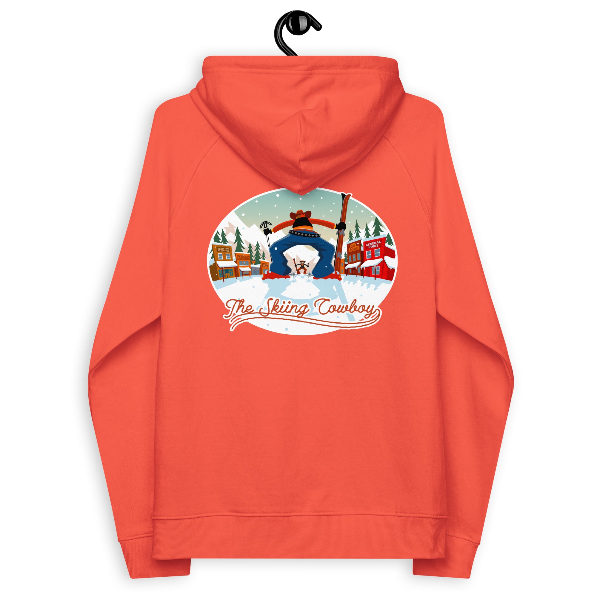 Unisex eco raglan hoodie Skiing Duel (front & back)