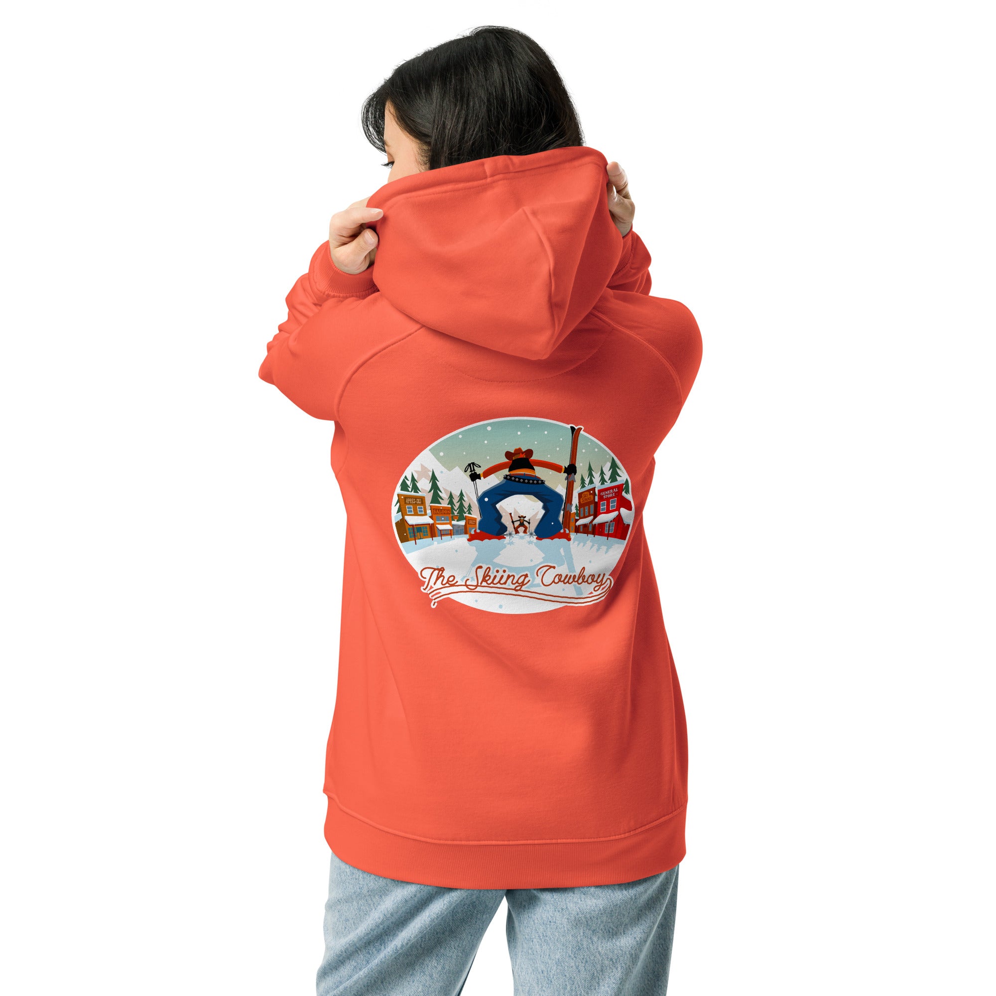 Unisex eco raglan hoodie Skiing Duel (front & back)