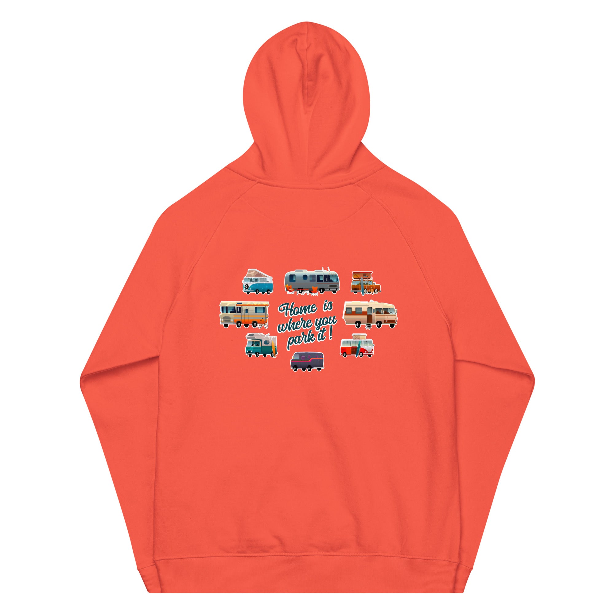 Sweat à capuche écologique Raglan unisexe Square Vintage Campers Home is where you park it brodé blanc